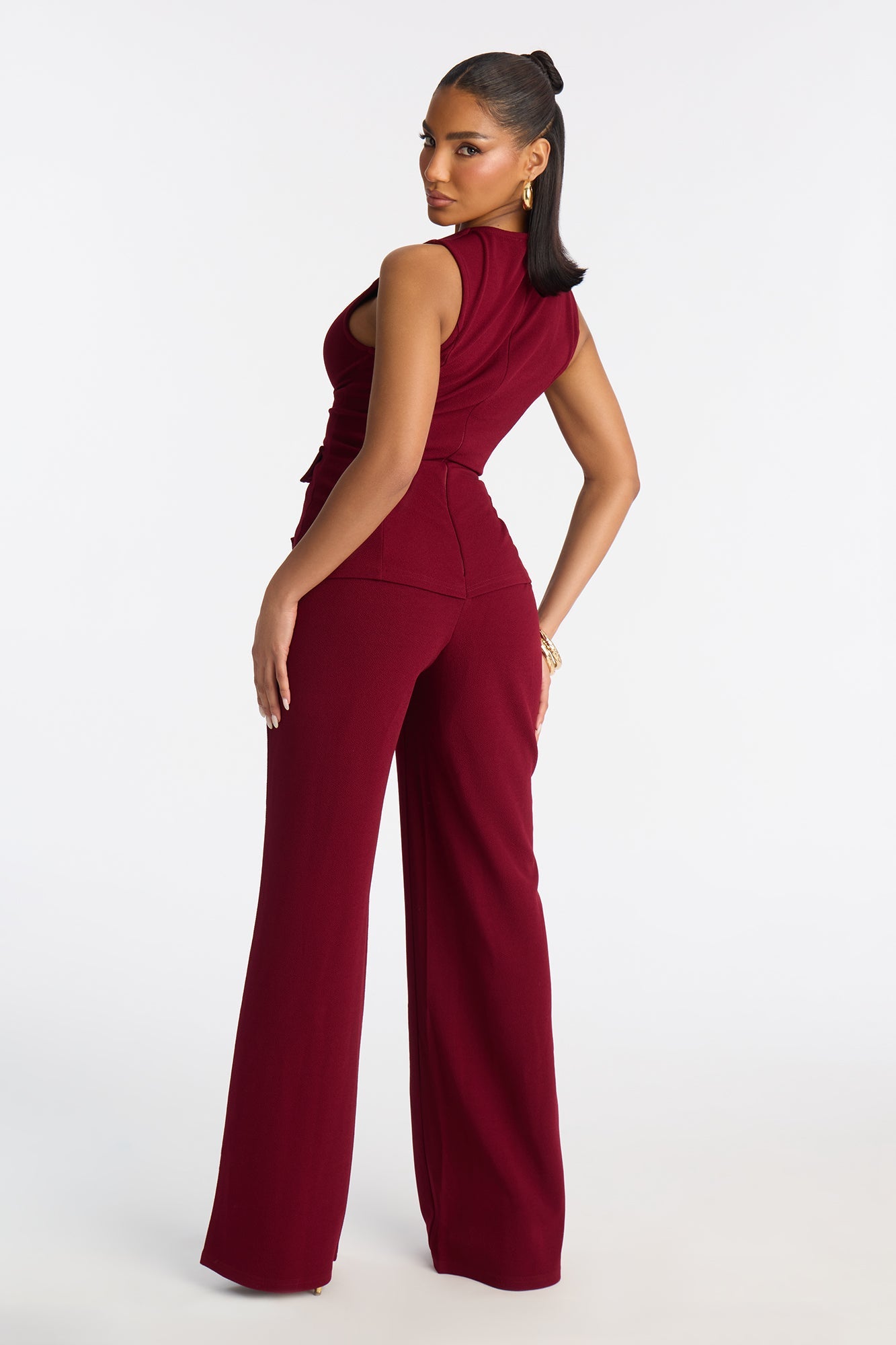 Gelina Square Neck Wide Leg Jumpsuit - Wine