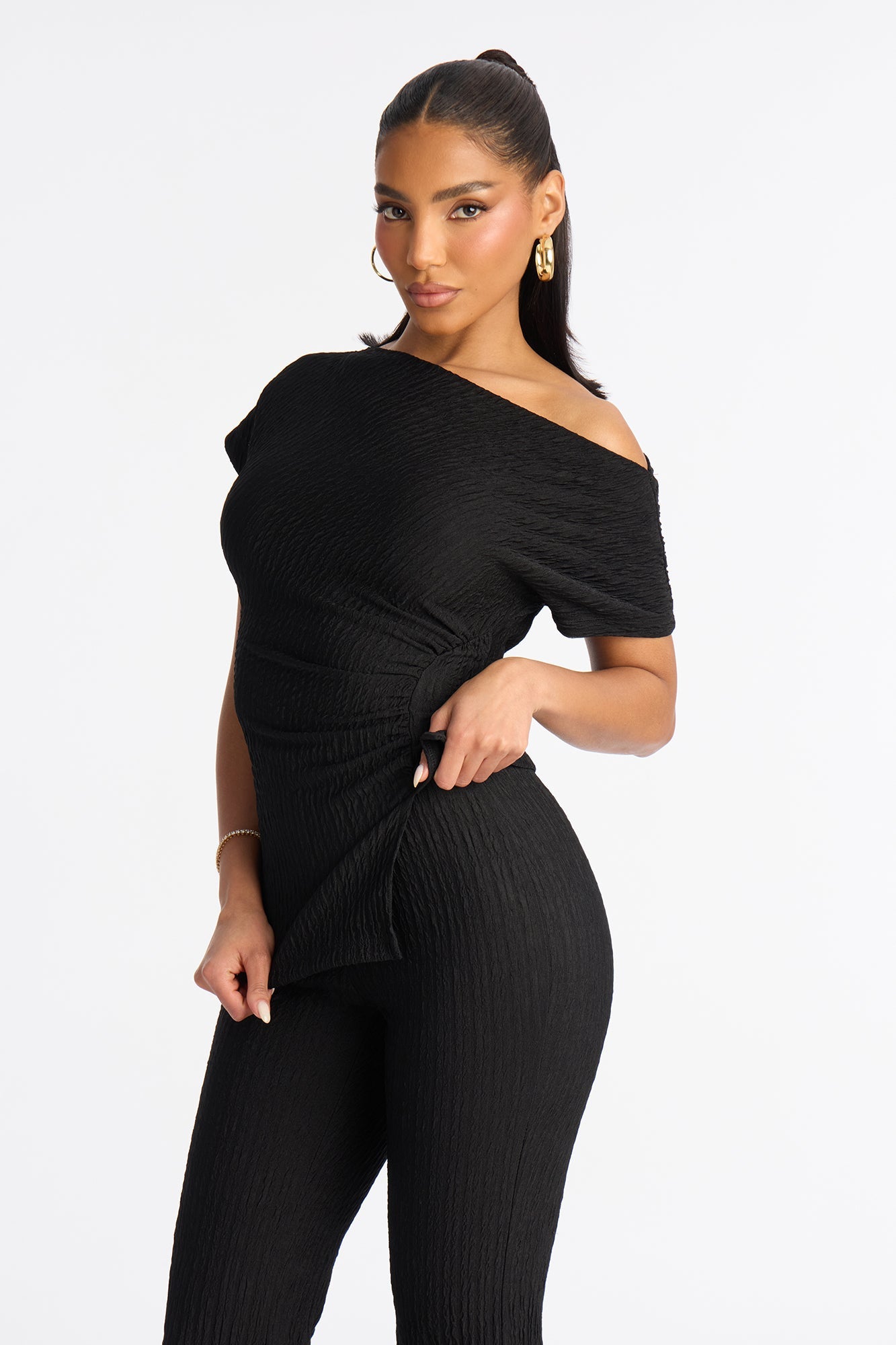 Delilah Textured Pant Set - Black