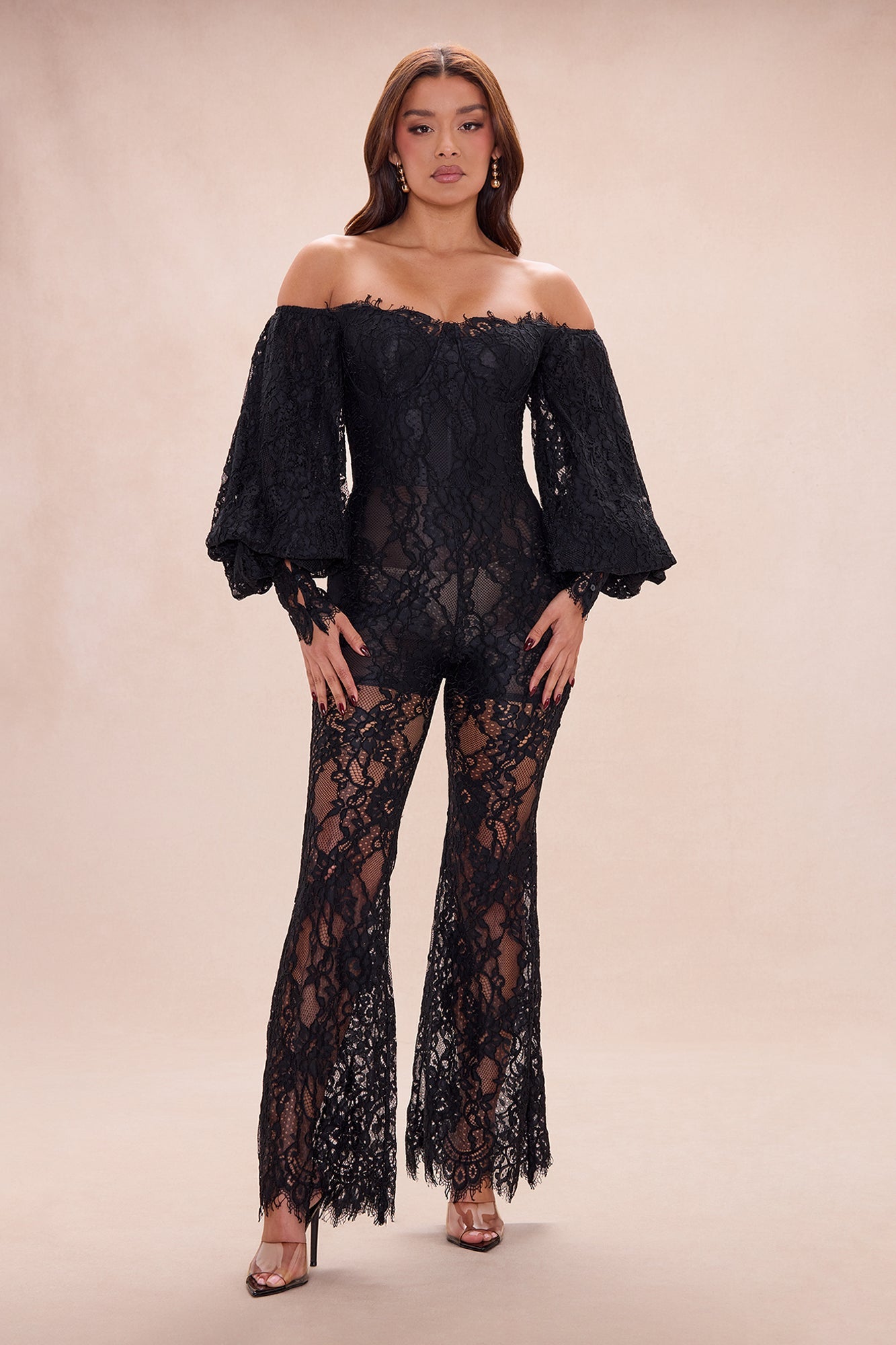 Briala Puff Sleeve Lace Jumpsuit - Black