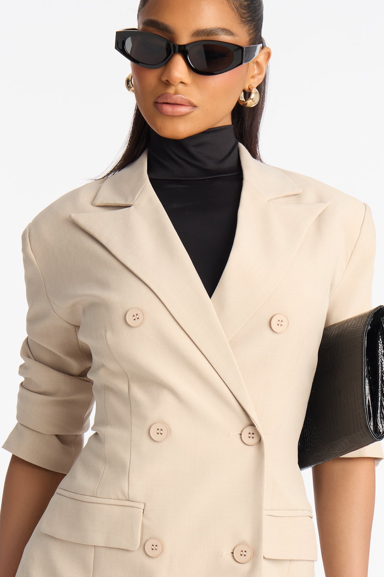 Giselle Double Breasted Hourglass Blazer - Stone