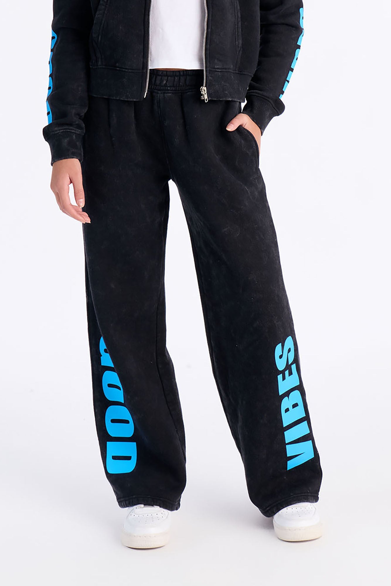 Mini Good Vibes Always Washed Fleece Pants - Charcoal/combo