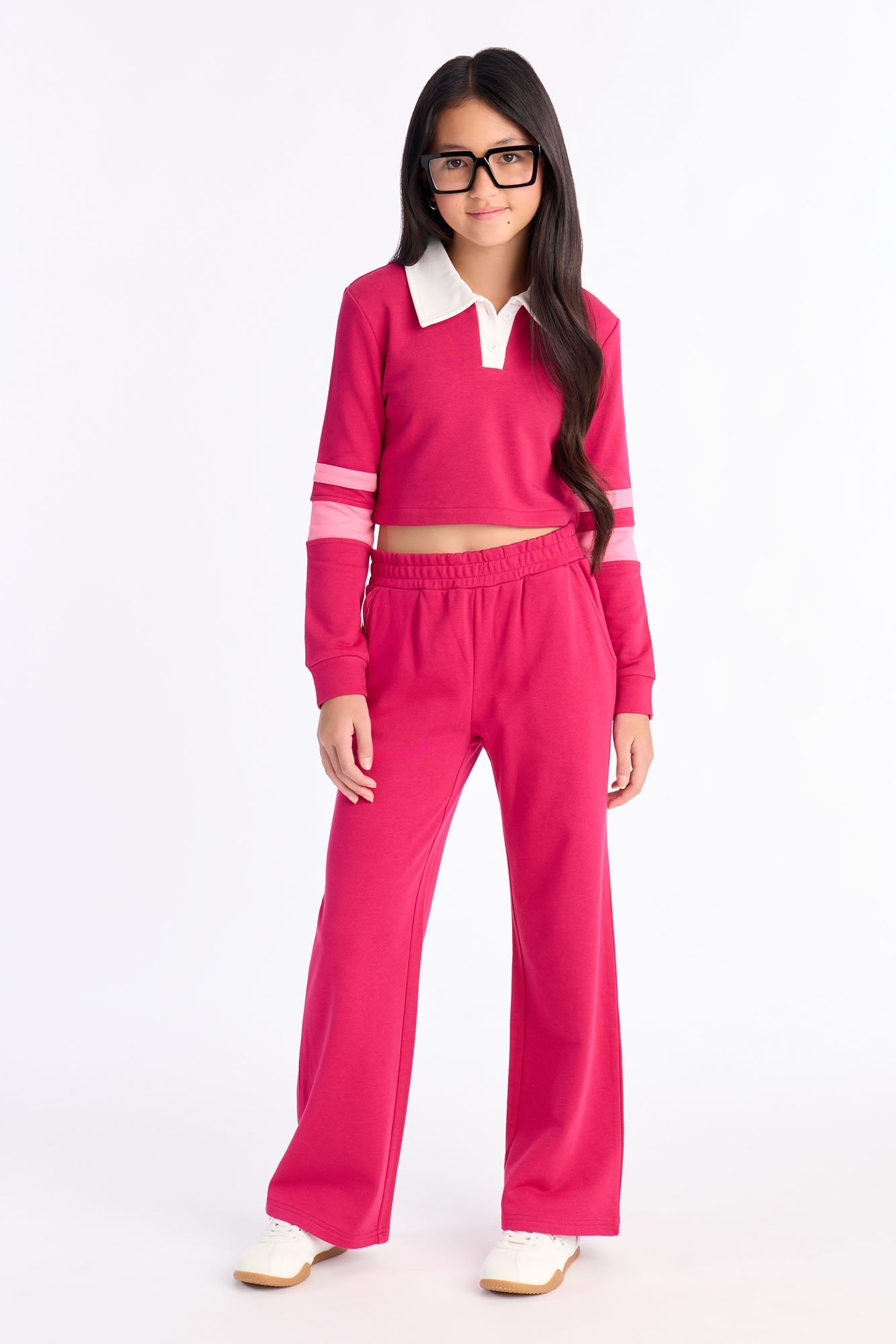Mini Academia Polo Sweatsuit Set - Raspberry