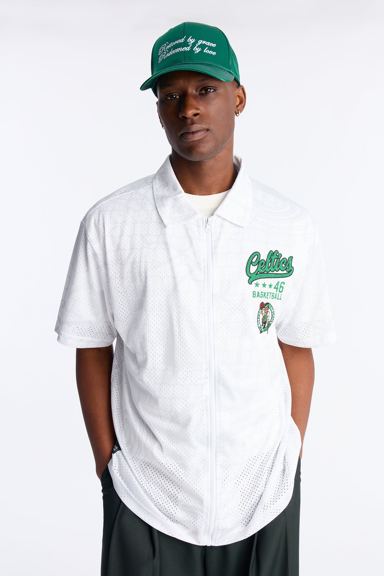 Celtics Rim Rocker Zip Up Mesh Top - White