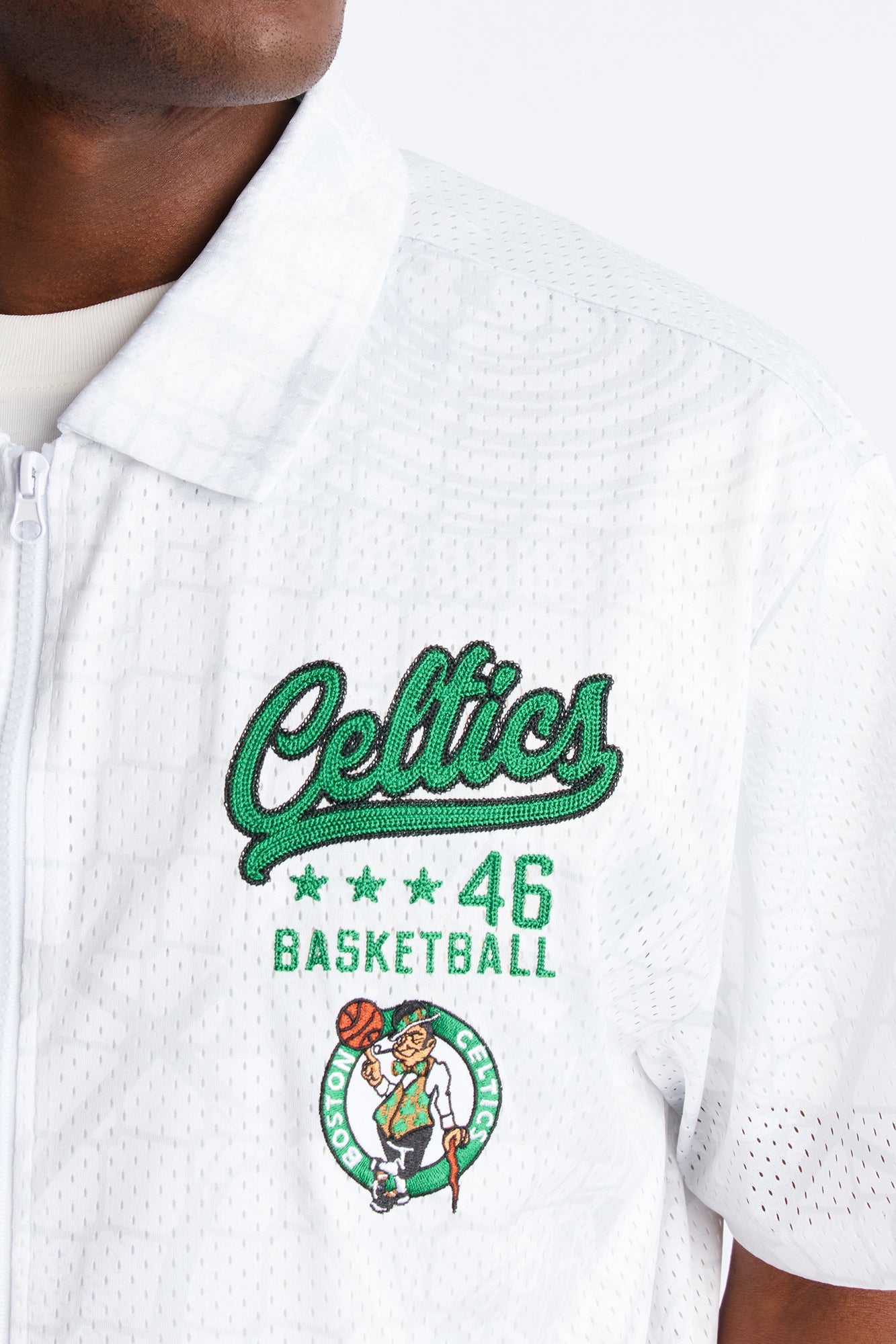 Celtics Rim Rocker Zip Up Mesh Top - White