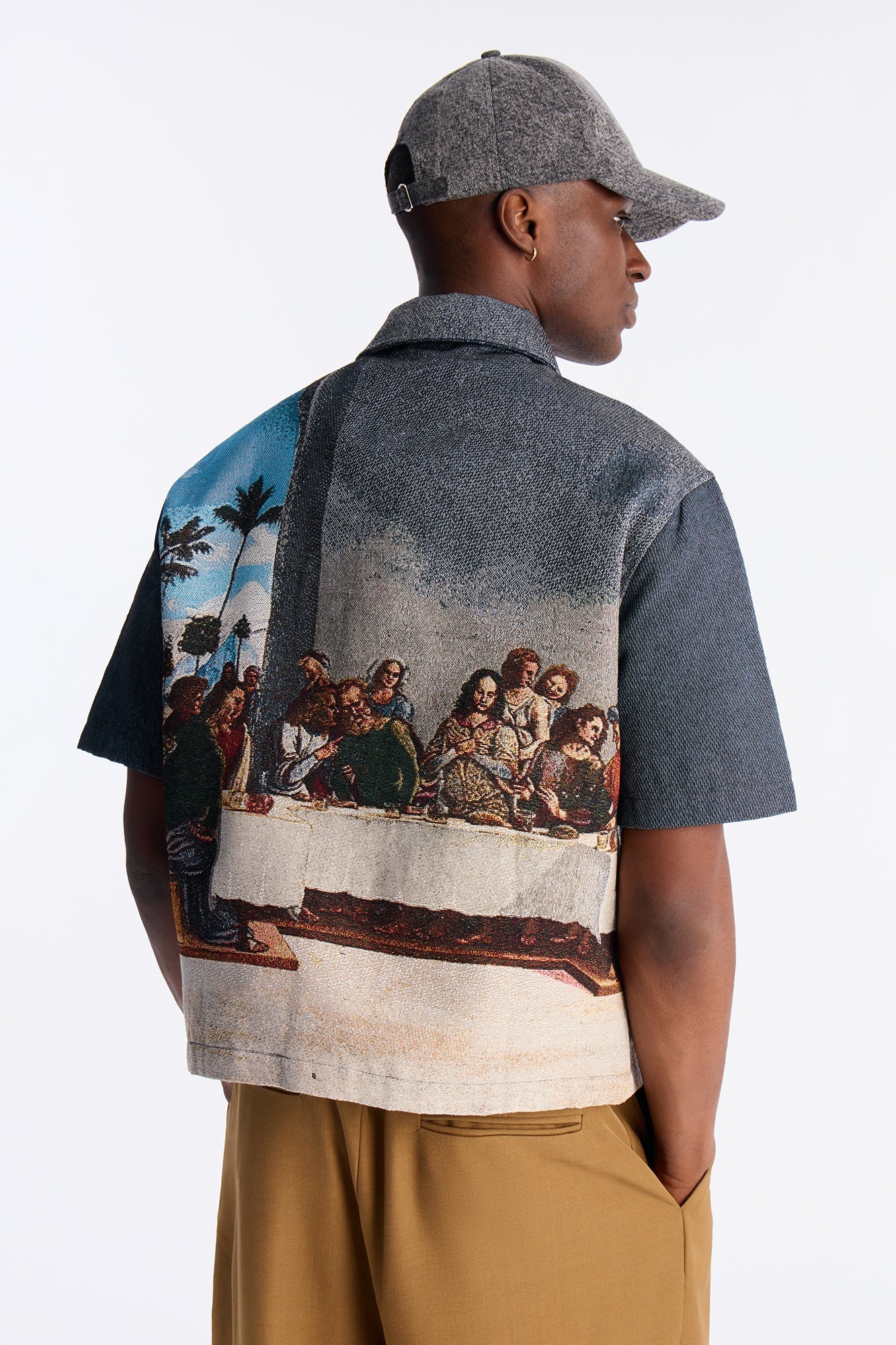 Cropped Relaxed Palm Vinci Button Up Shirt - Multi Color