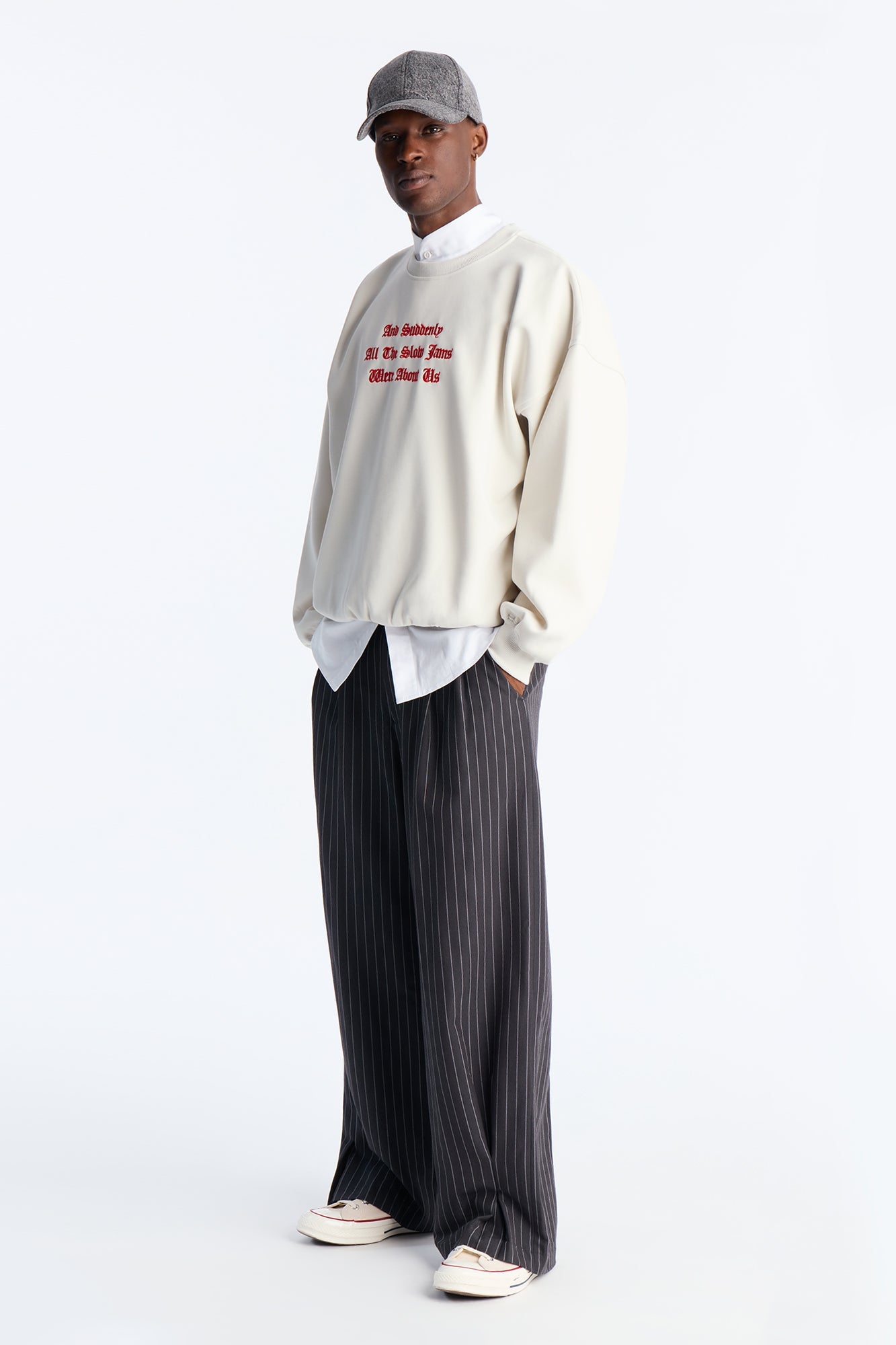 Slow Jam Embroidered Structured Fleece Crewneck - Cream