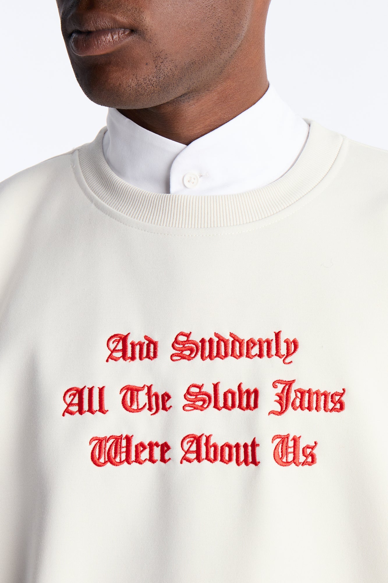 Slow Jam Embroidered Structured Fleece Crewneck - Cream
