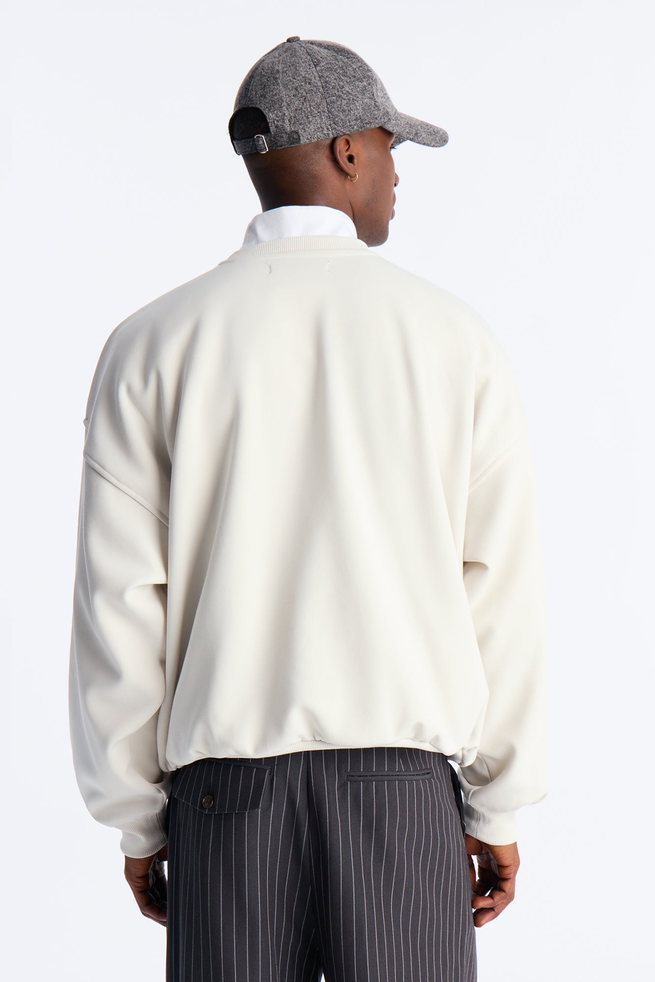 Slow Jam Embroidered Structured Fleece Crewneck - Cream