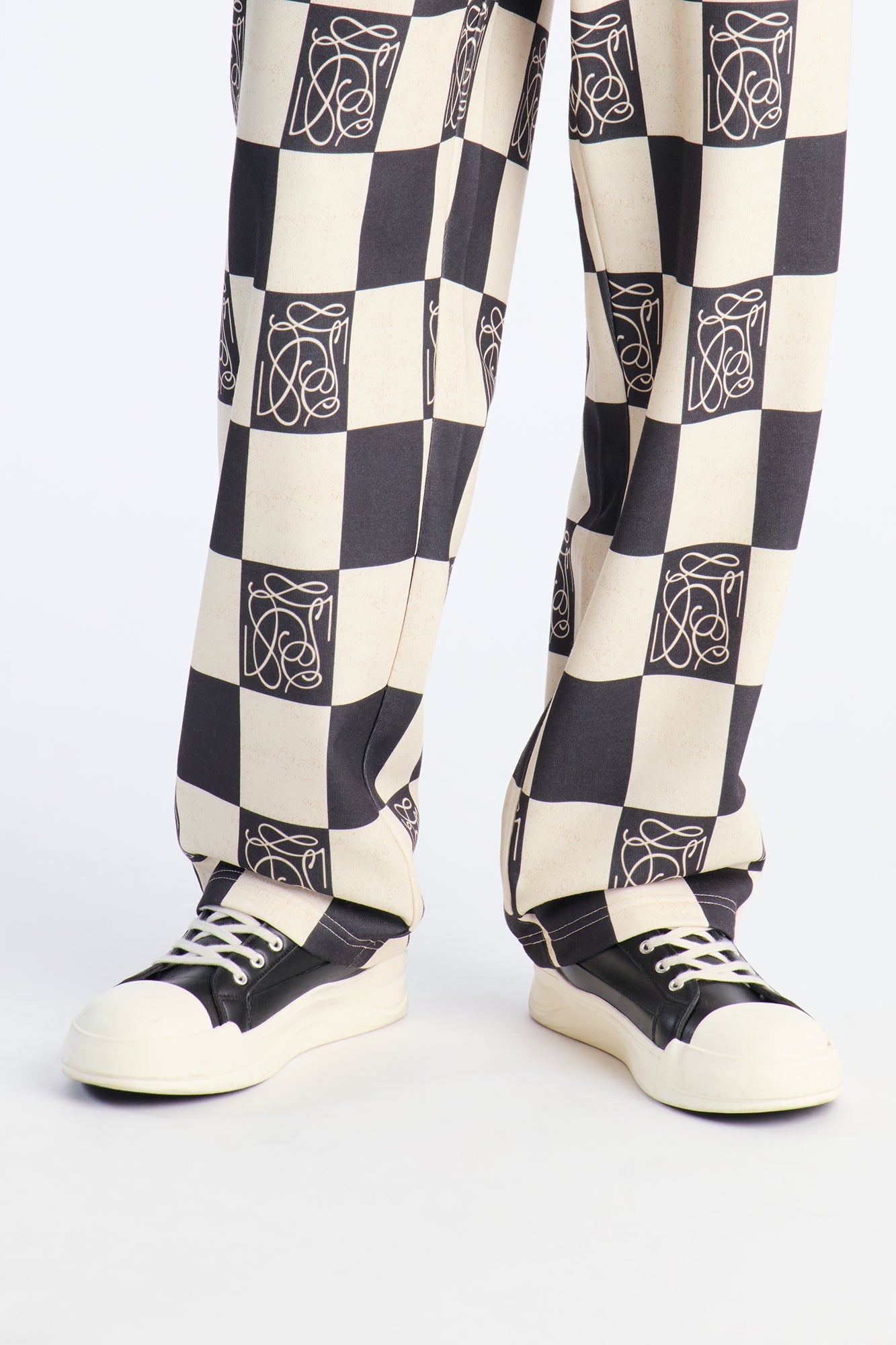 Checkered Straight Sweatpants - Black