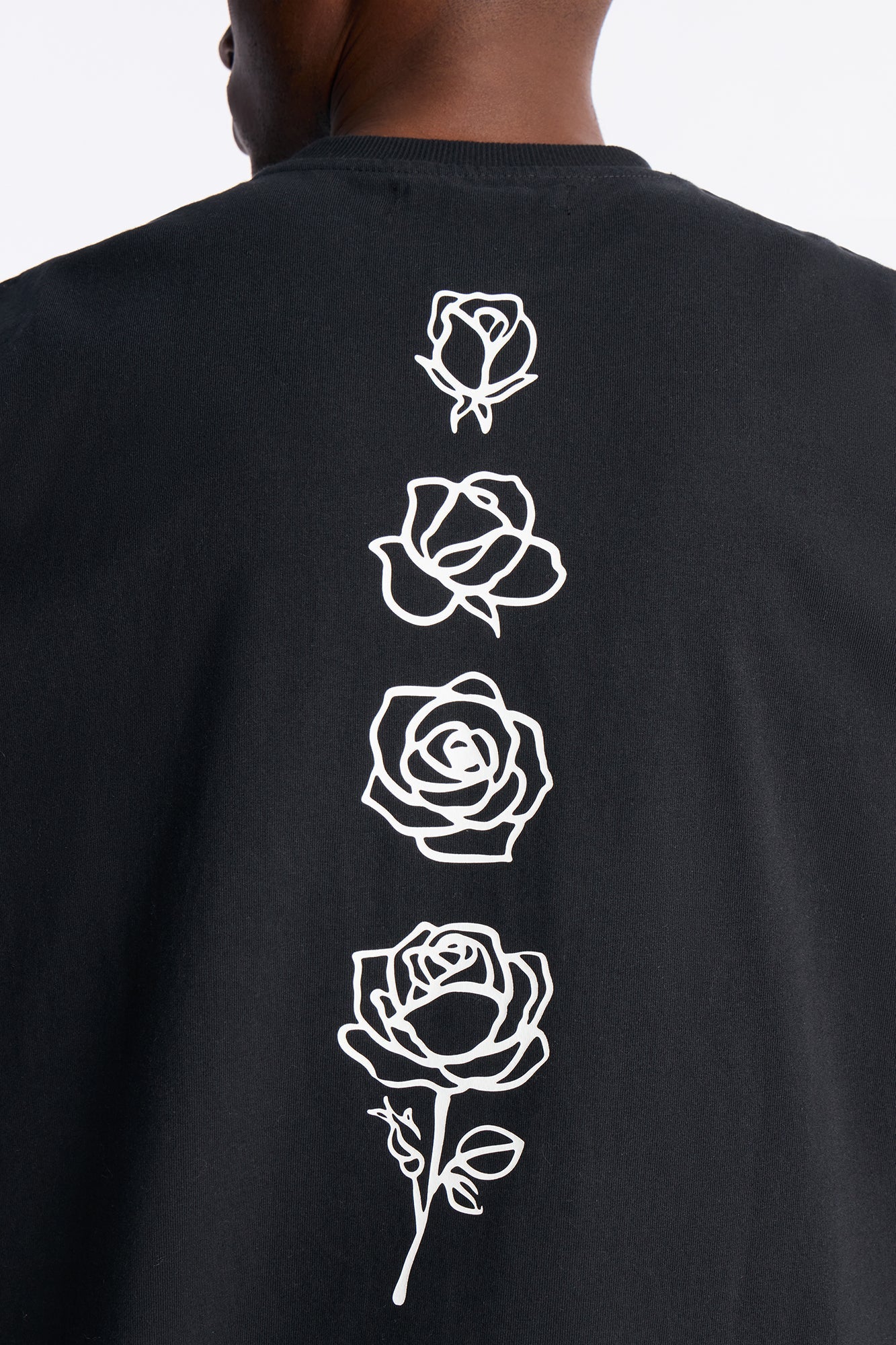 Premium Rose Embroidered Oversized Short Sleeve Tee - Black