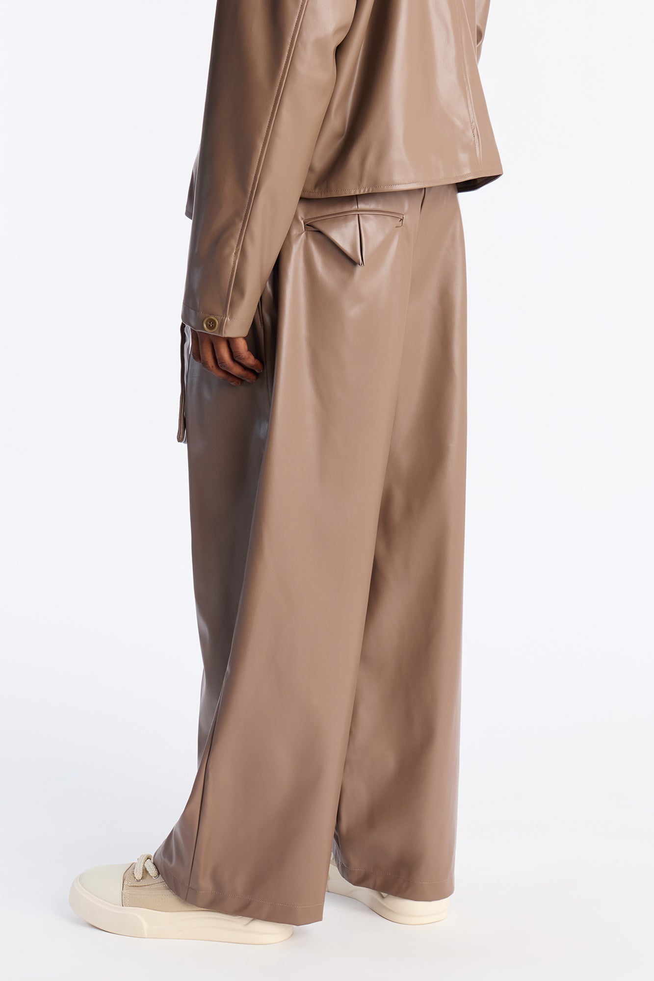 Wide Leg Maverick Faux Leather Trouser - Taupe