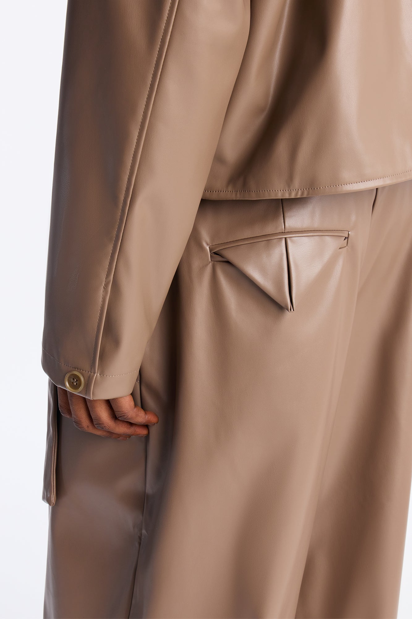 Wide Leg Maverick Faux Leather Trouser - Taupe