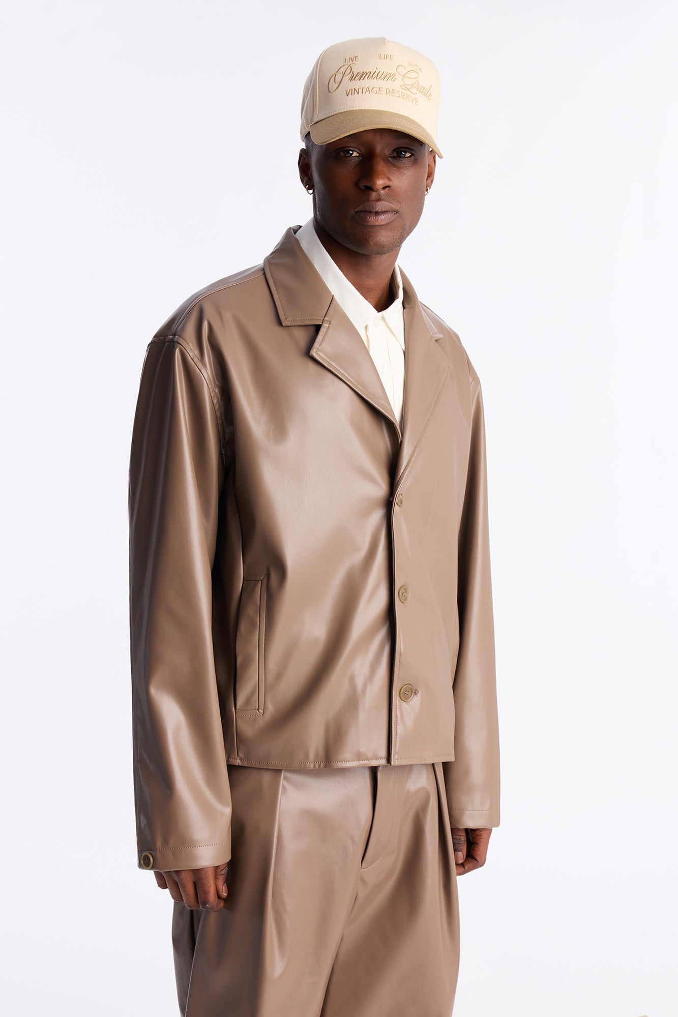 The Maverick Faux Leather Jacket - Taupe