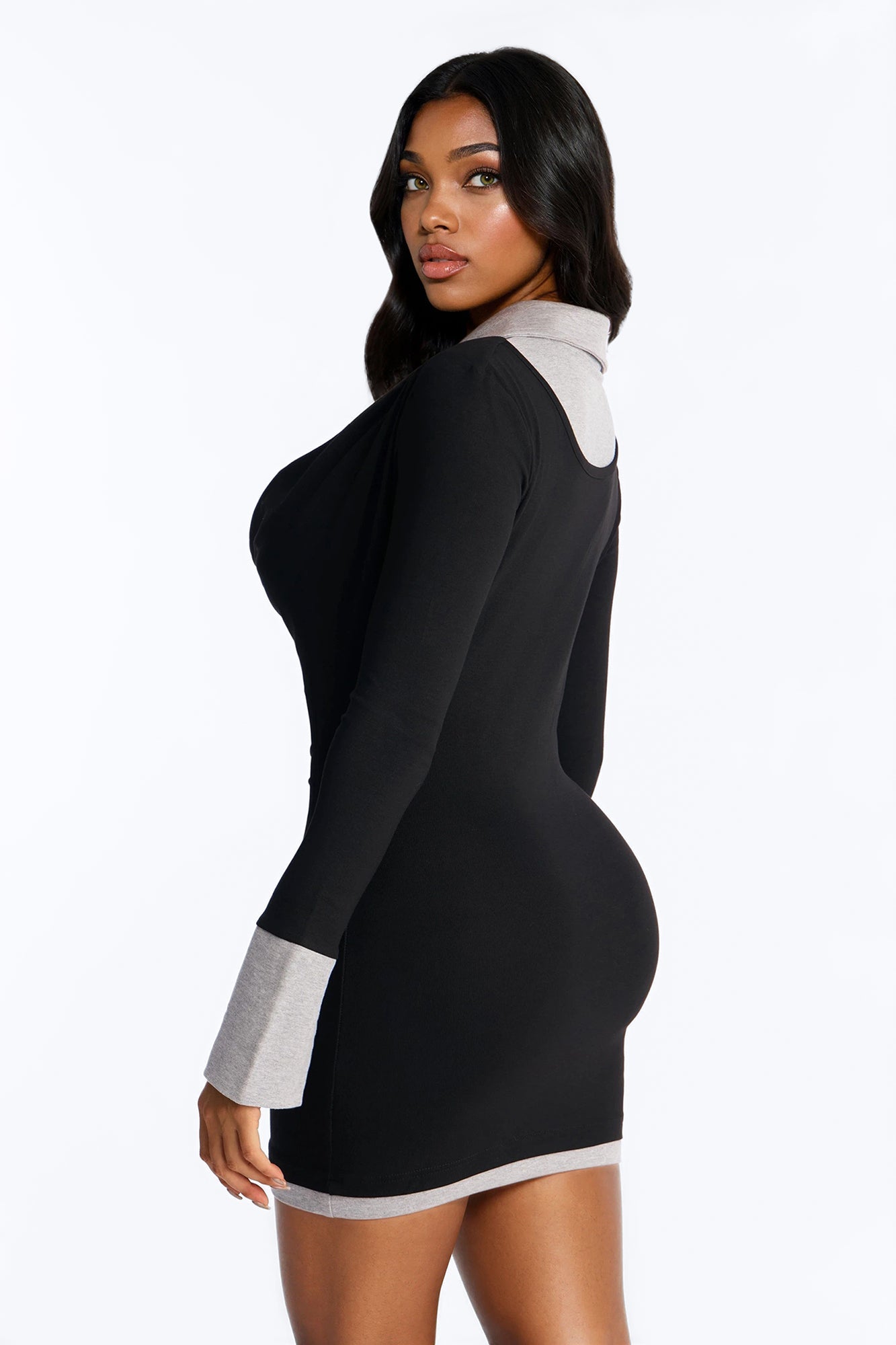 Angie Contrast Trim Cotton Mini Dress - Black