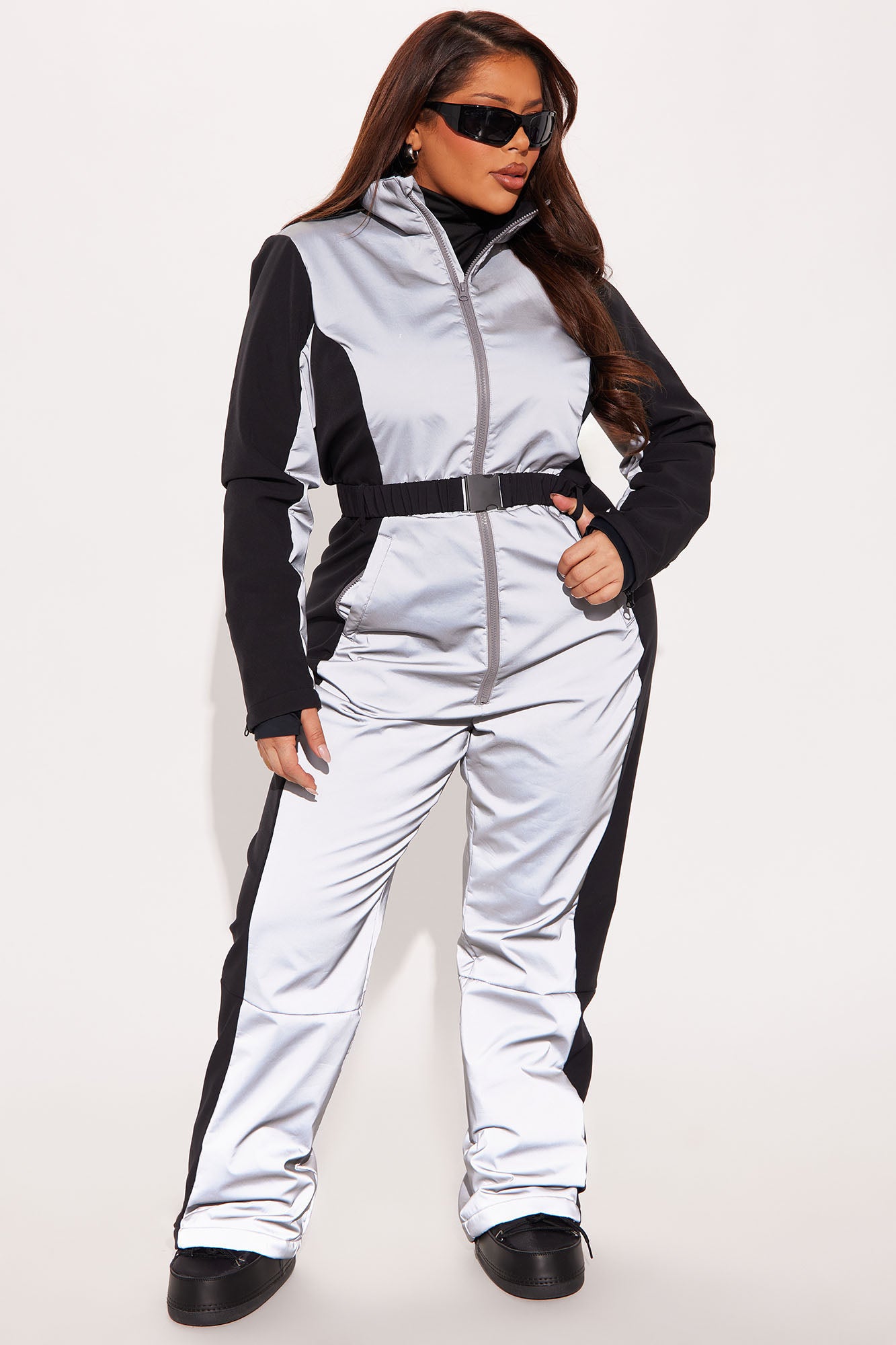 Winter Sports Reflective Ski Jumpsuit - Black