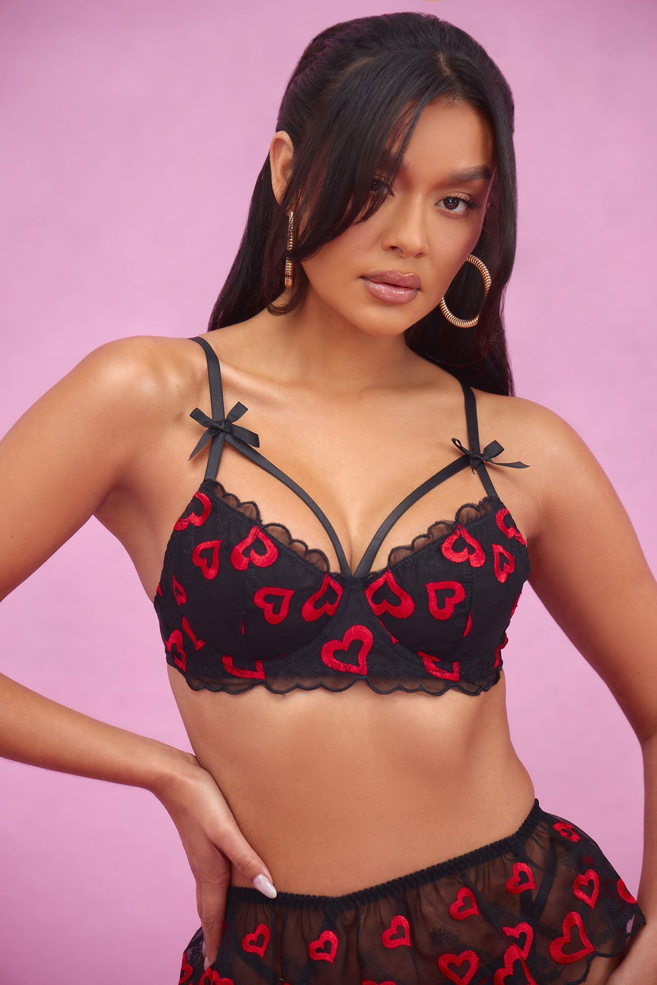 Erin Kiss Kiss Lace Garter 3 Piece Set - Black/Red