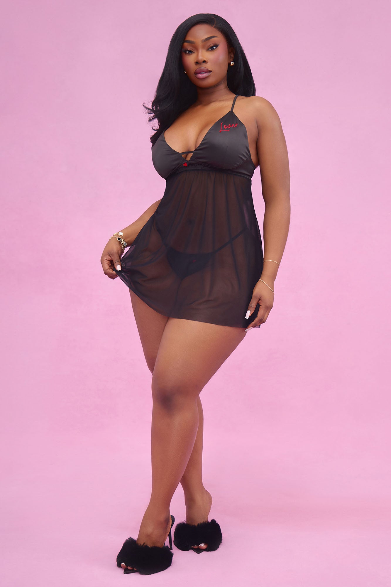 Gabrielle Be My Lover Embroidered Babydoll - Black