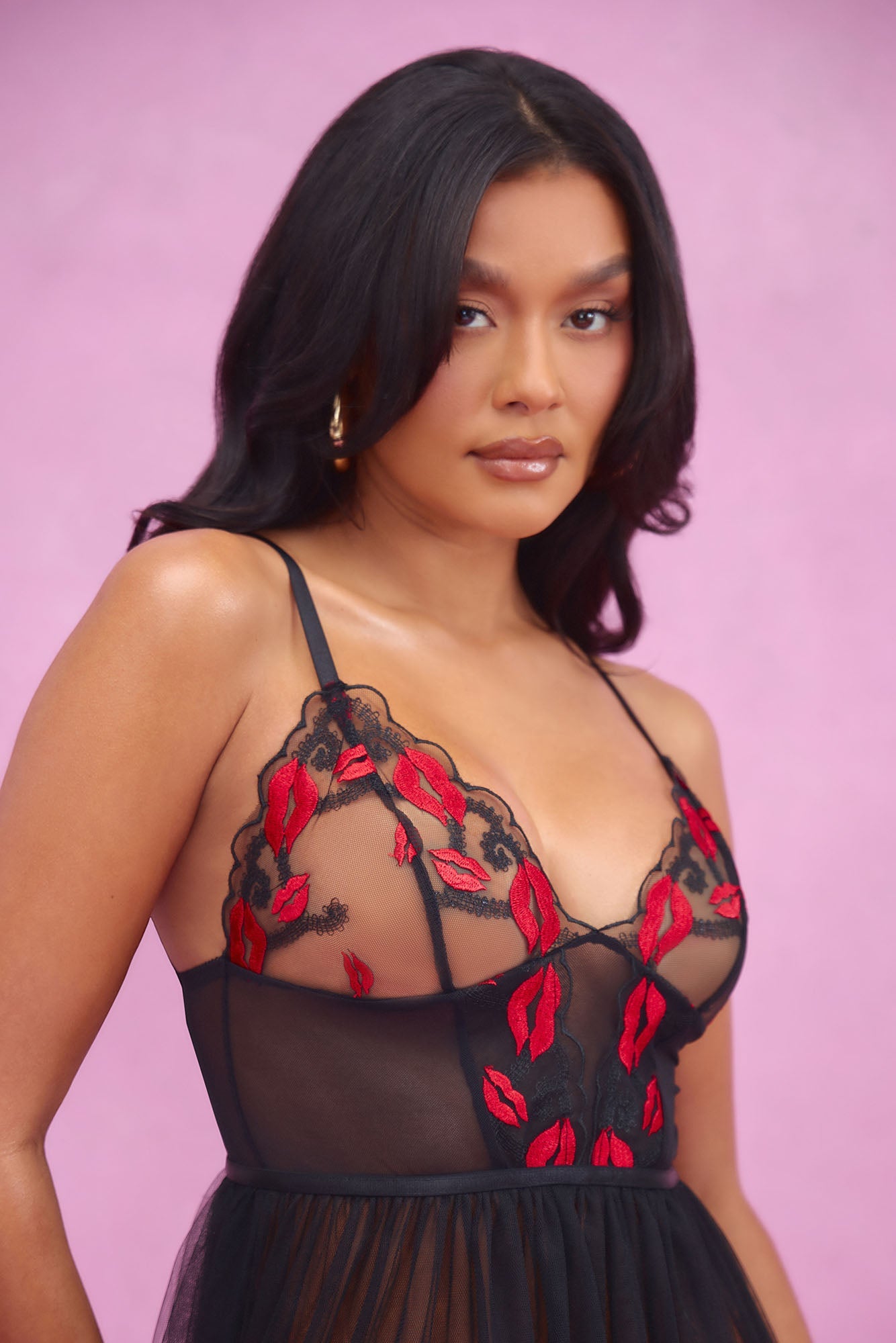 Evelyn Kiss Kiss Lace Babydoll - Black/Red