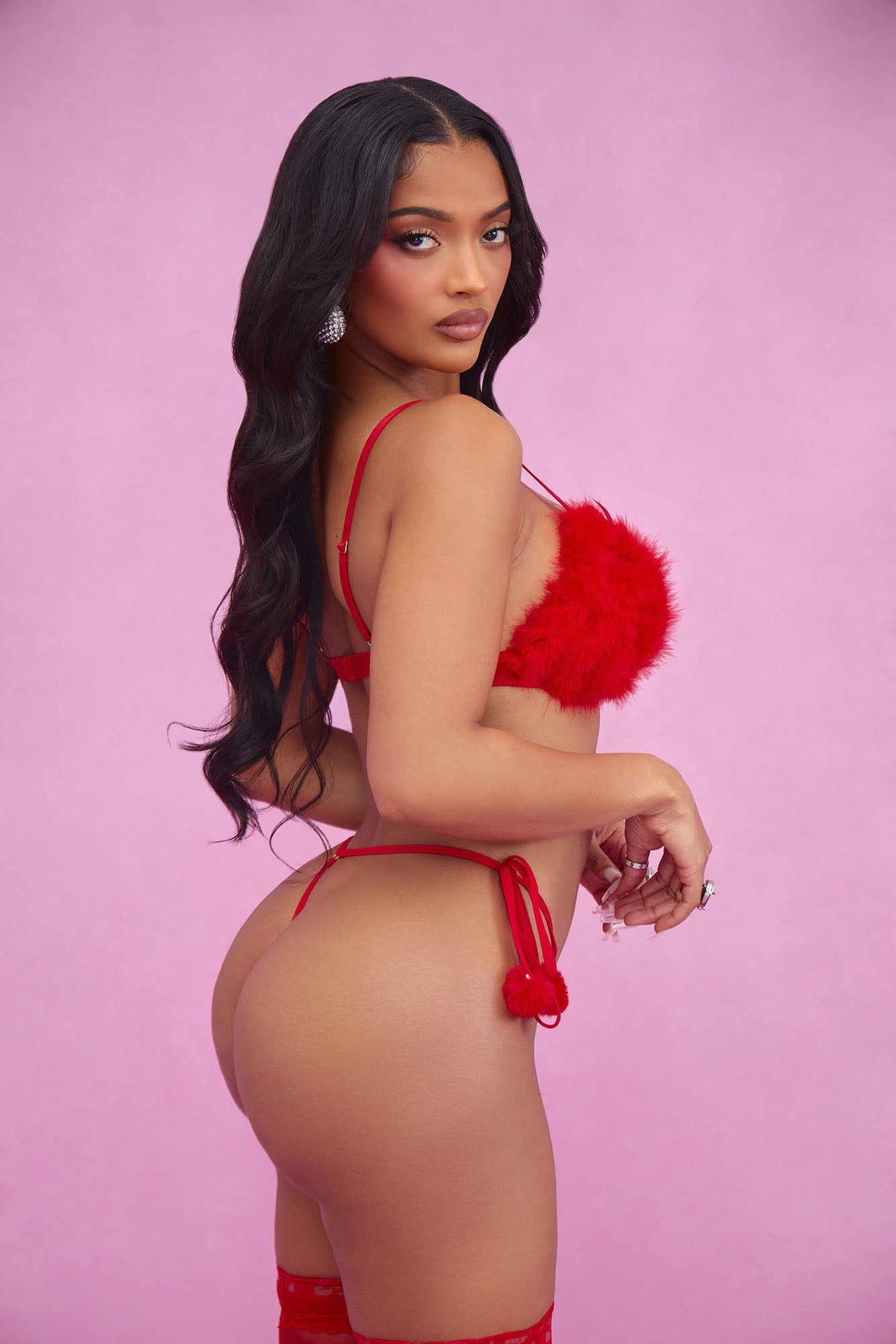 Sweet Lust Feather Bra And Panty Set - Red