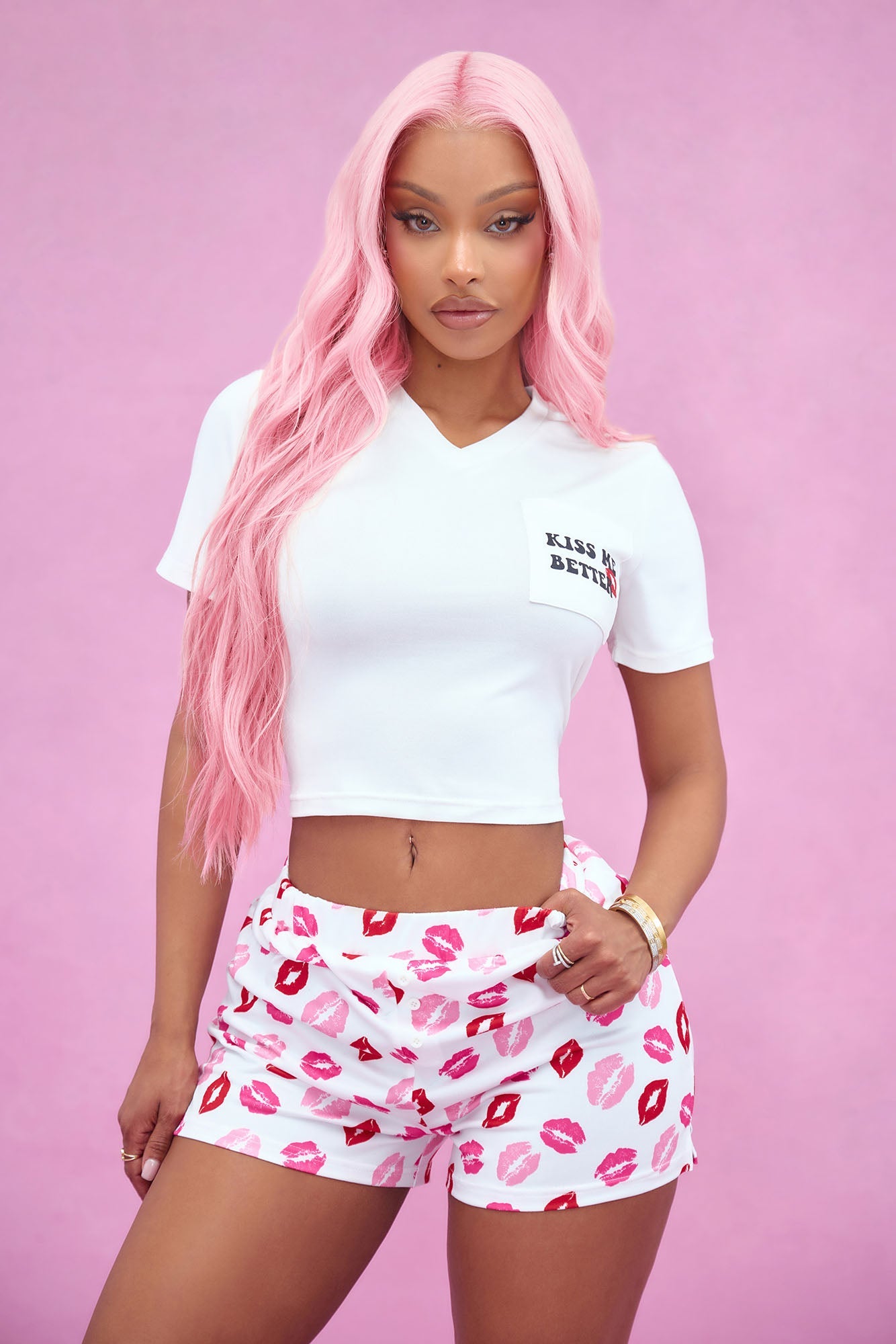 Kiss Me Better PJ Boxer Short Set - White/combo
