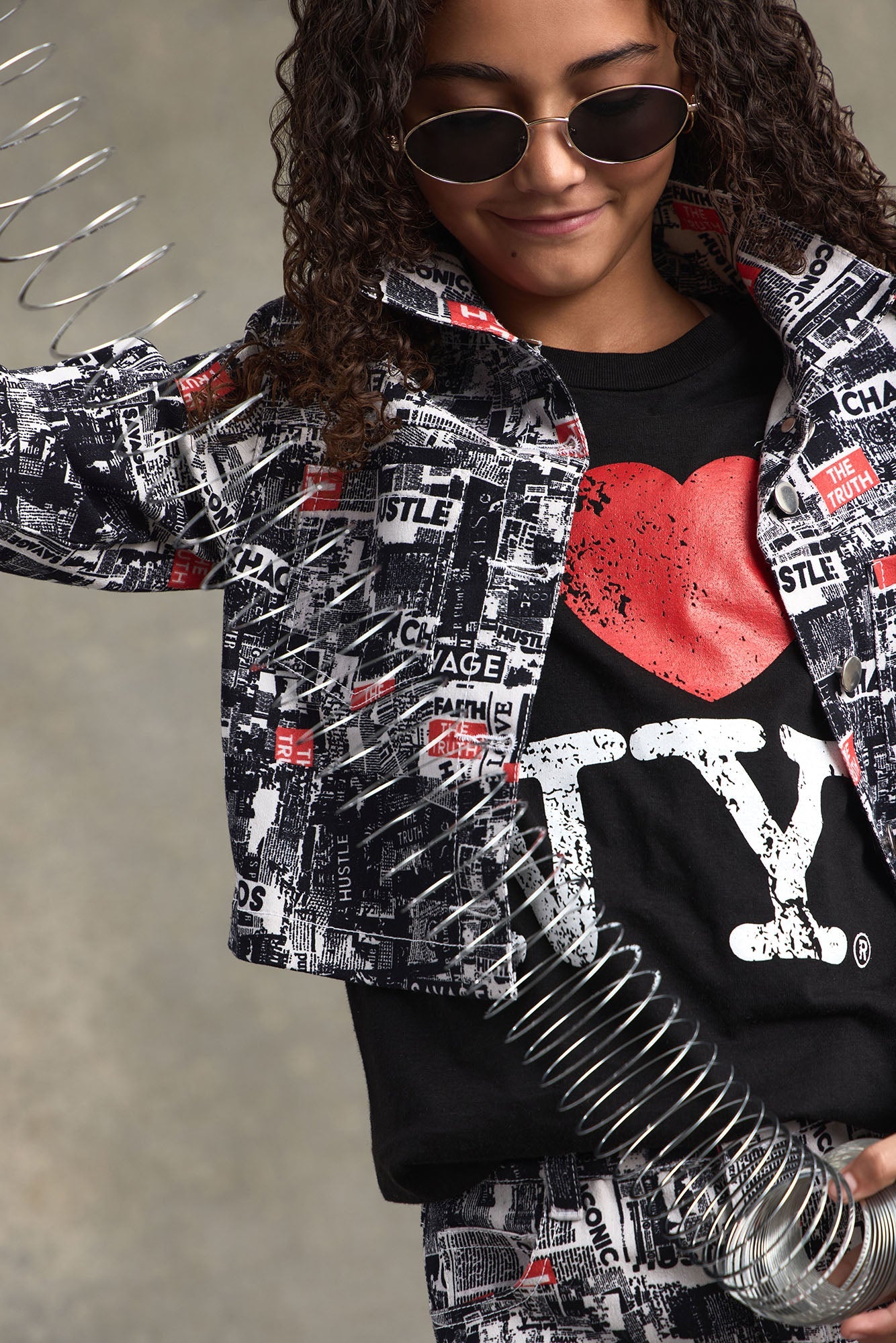 Mini Good News Printed Denim Jacket - Off White/combo