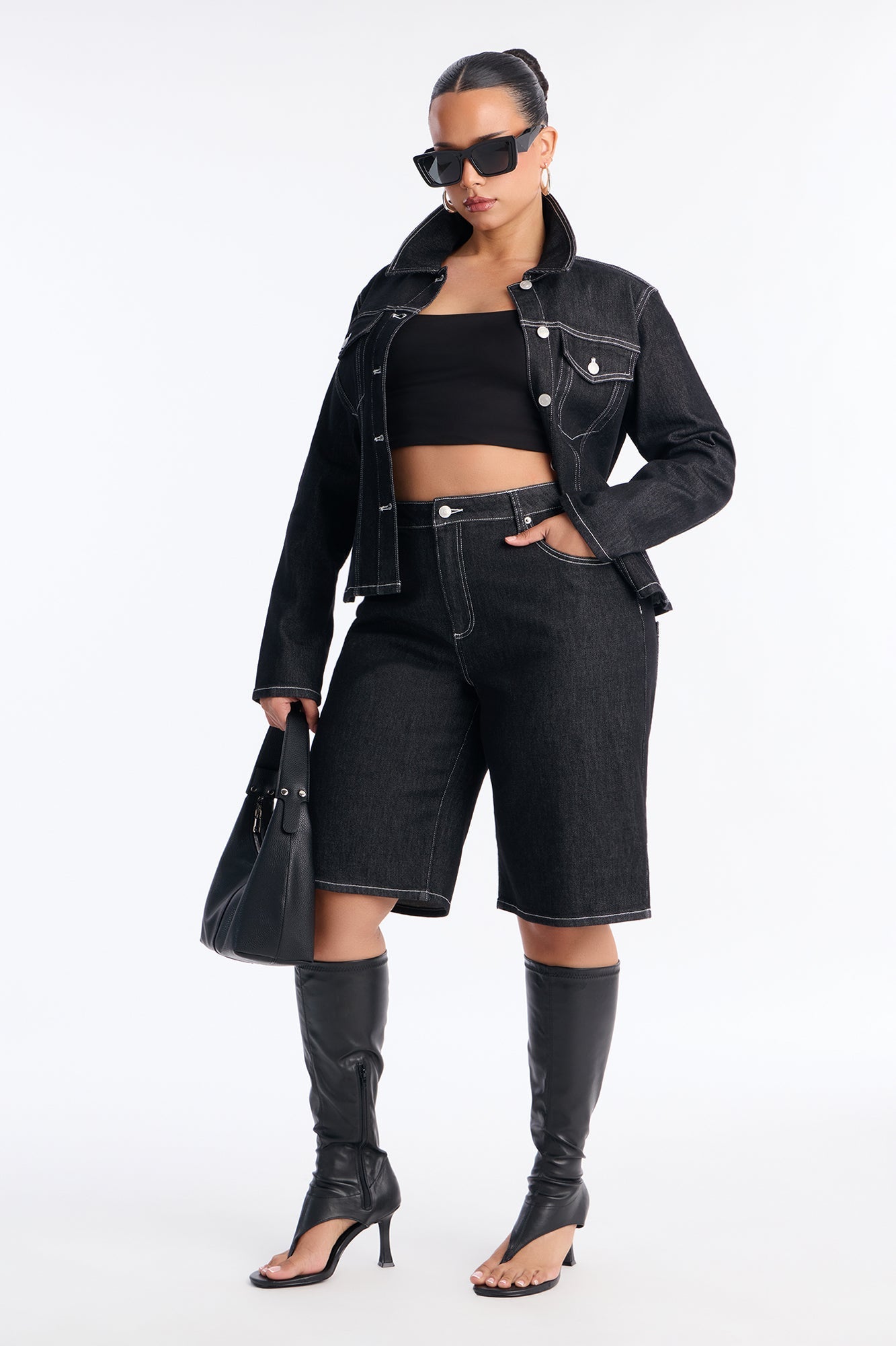 In Stitches Denim Jort - Black Wash