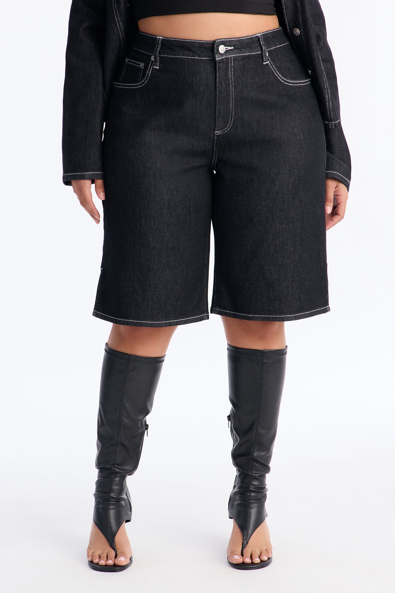 In Stitches Denim Jort - Black Wash