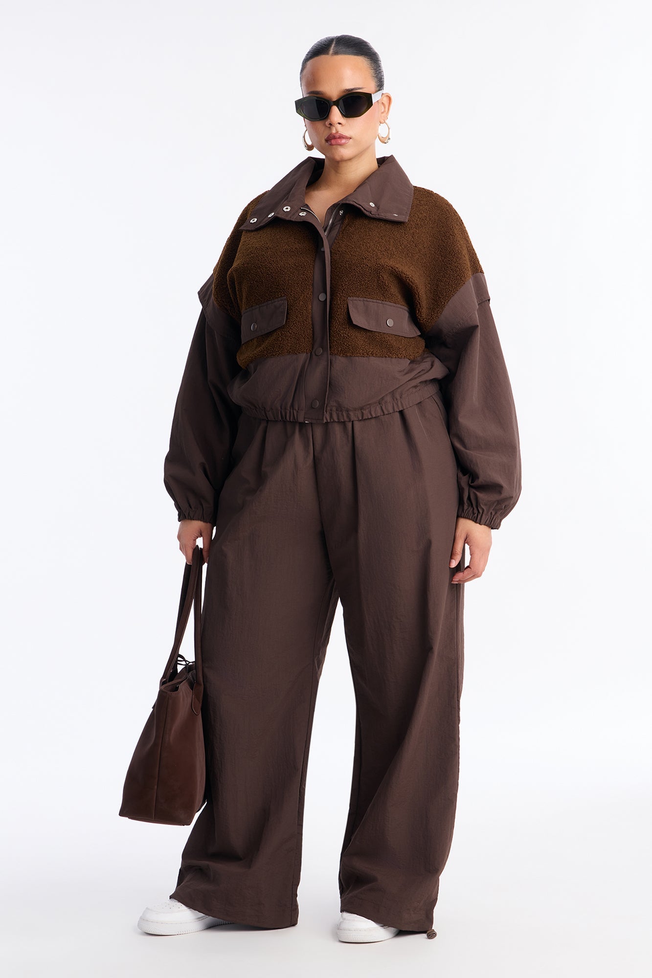 Lowkey Windbreaker Sherpa Pant Set - Chocolate