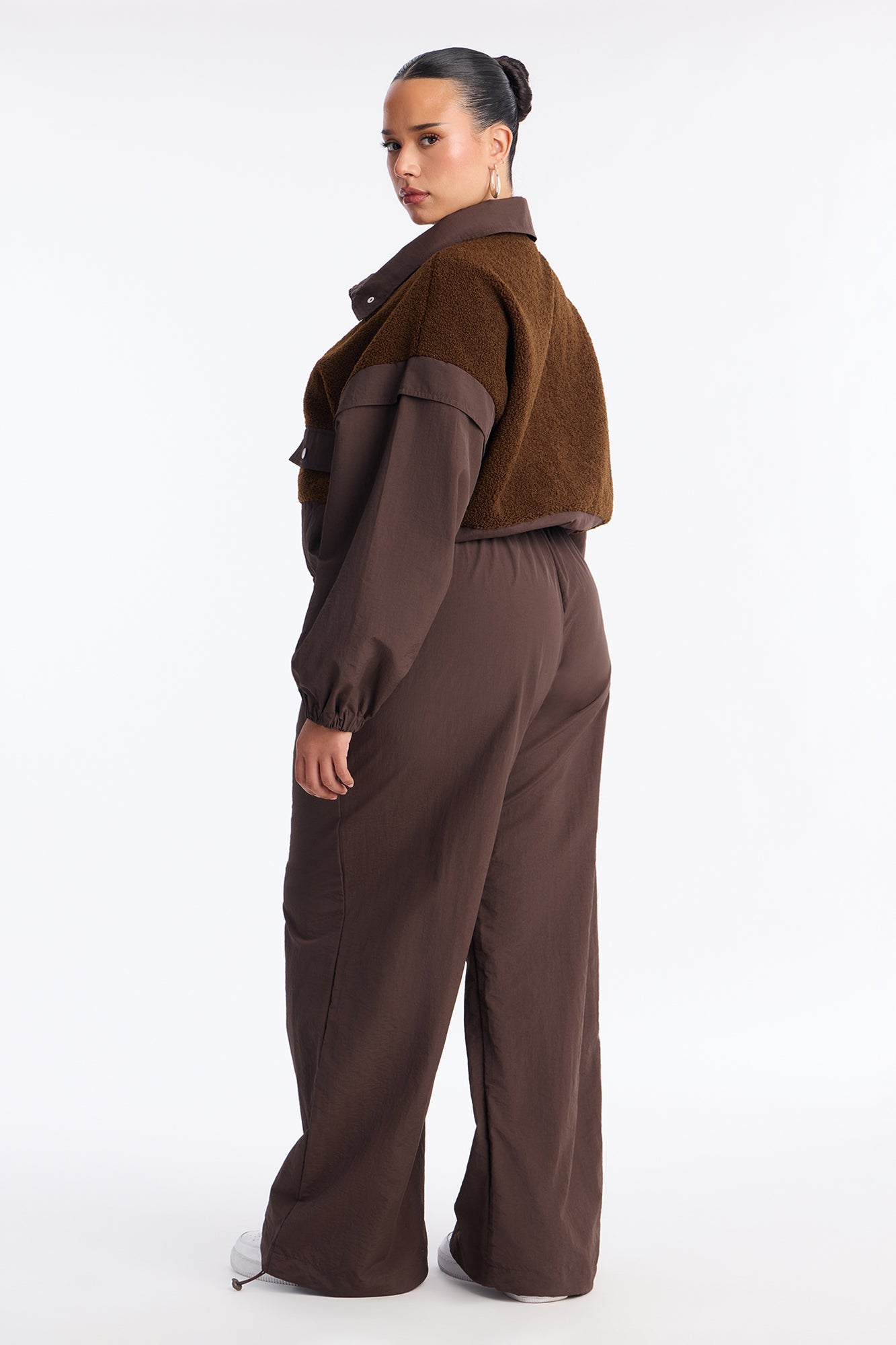 Lowkey Windbreaker Sherpa Pant Set - Chocolate