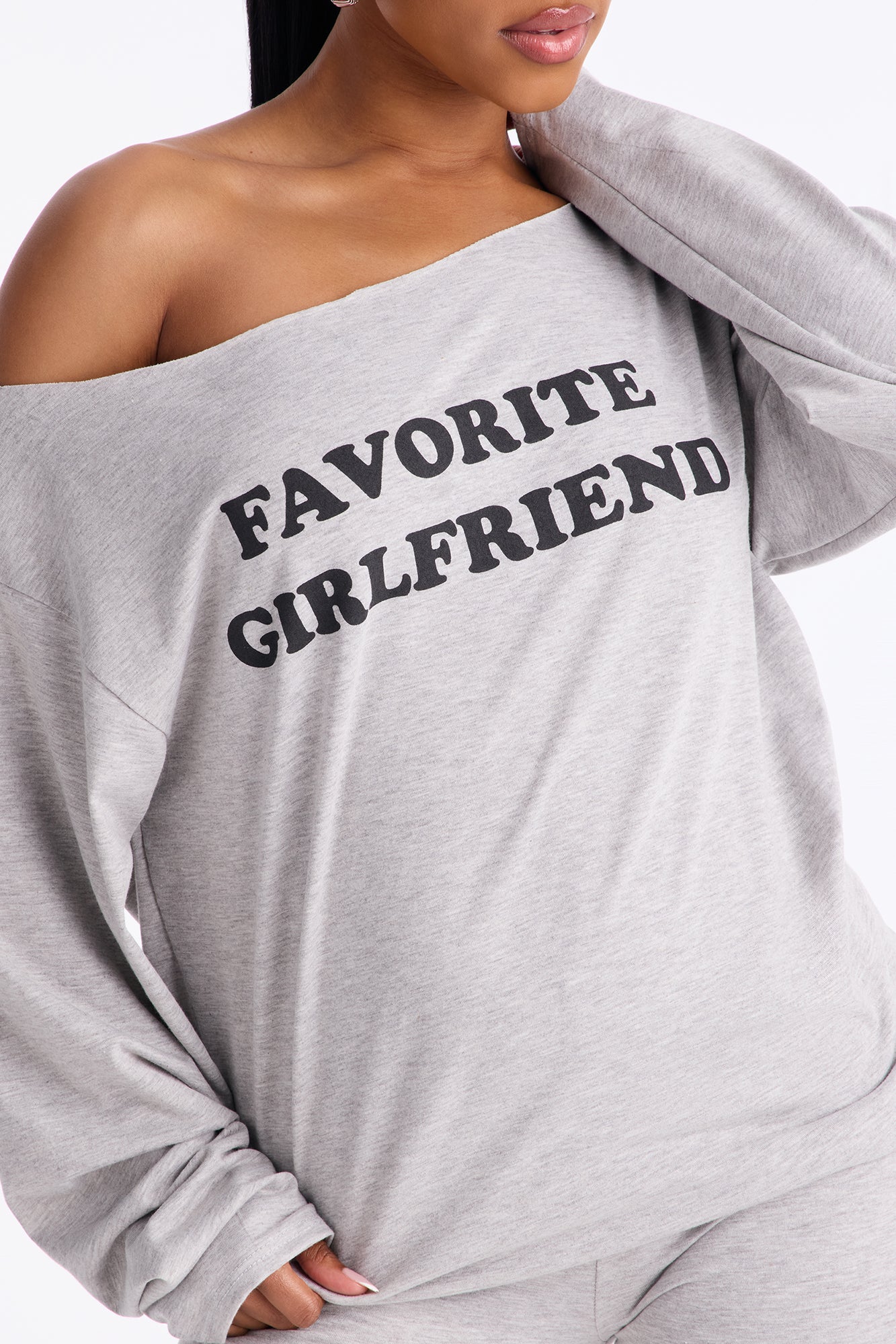 Favorite Girlfriend Off Shoulder Leggings Pant Set - Heather Grey