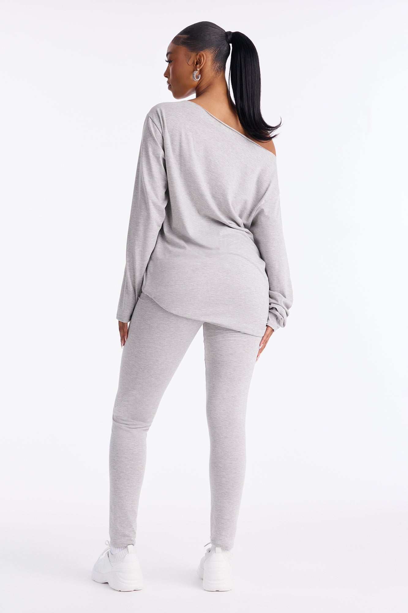 Favorite Girlfriend Off Shoulder Leggings Pant Set - Heather Grey