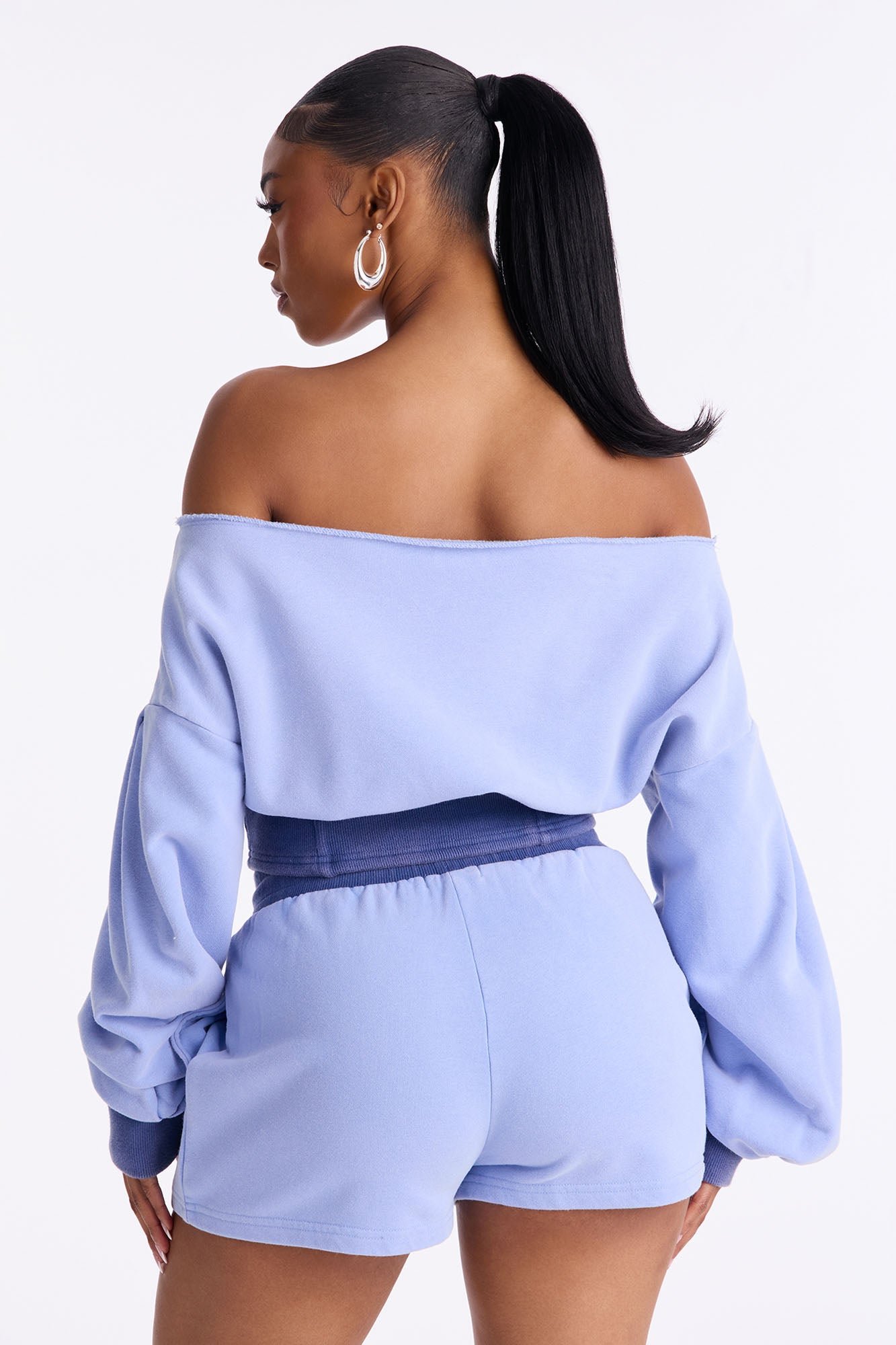 Come Find Me Washed Fleece Mix Short Set - Periwinkle