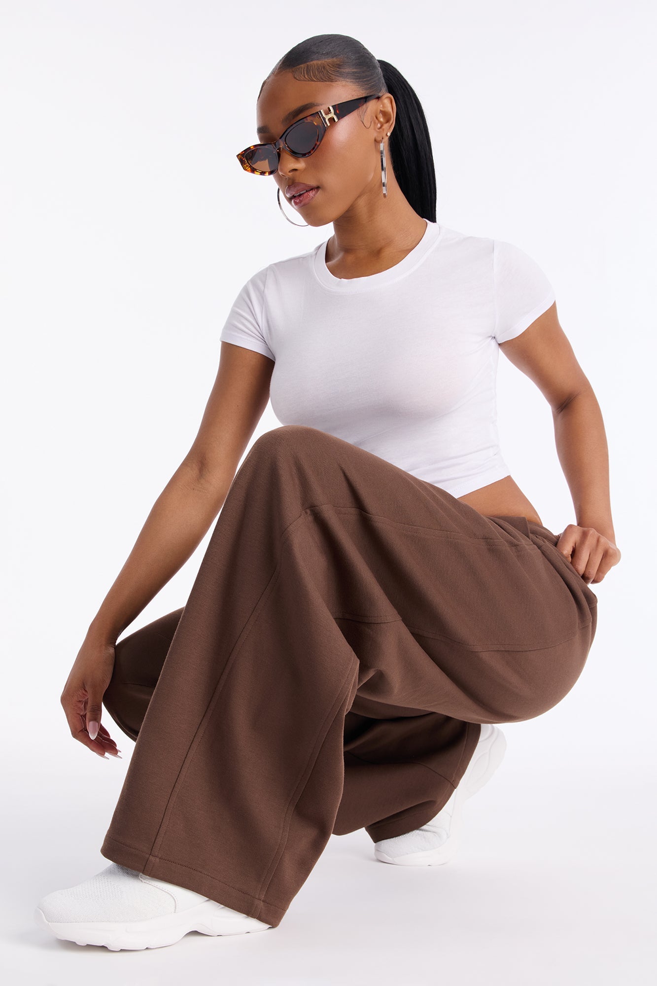 Juni Heavy Knit Jersey Barrel Leg Pant 31″ - Chocolate