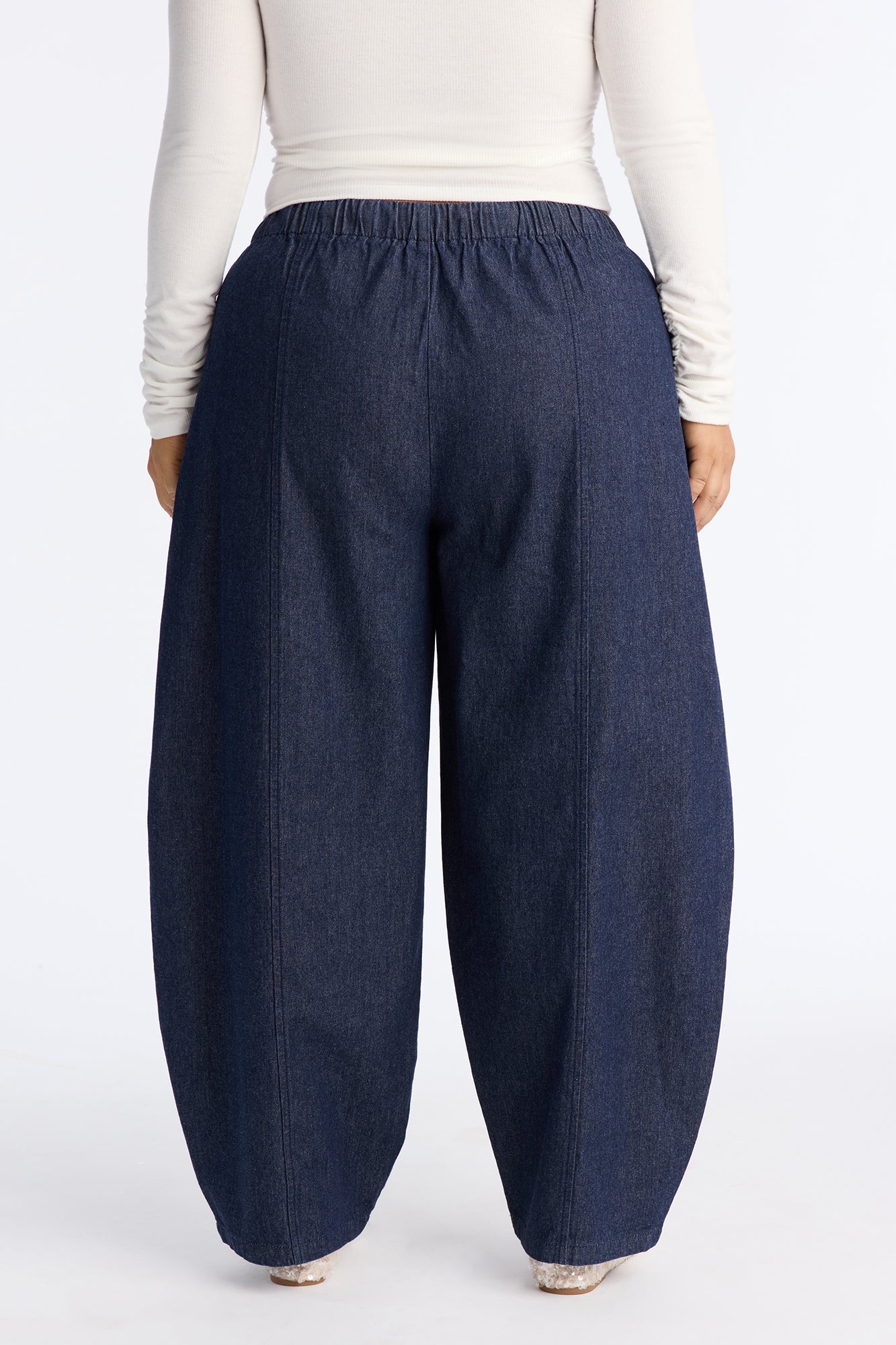 Travel Easy Waist Loose Barrel Jeans - Dark Wash