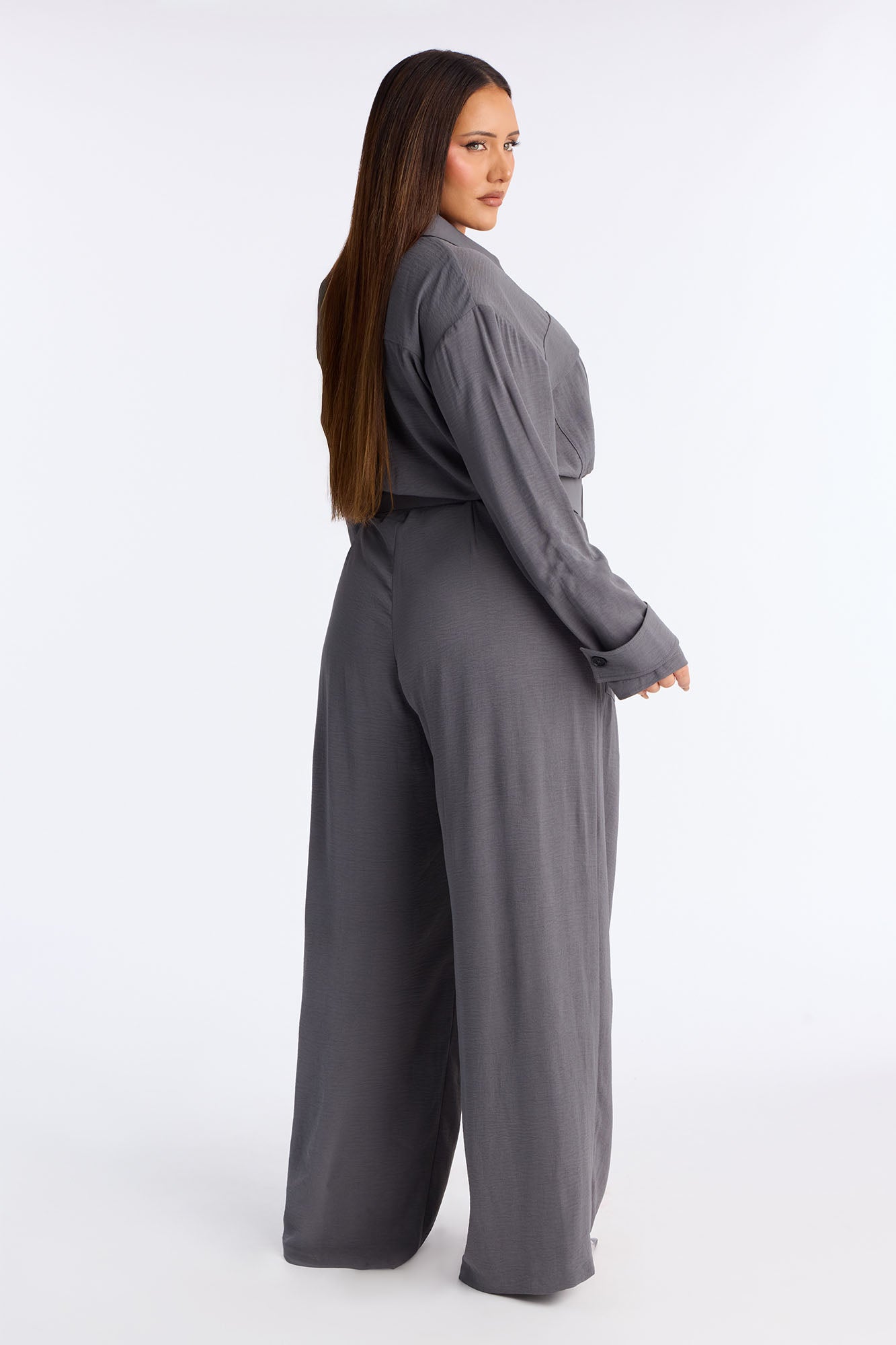 Mia Utility Belted Wide Leg Jumpsuit - Charcoal