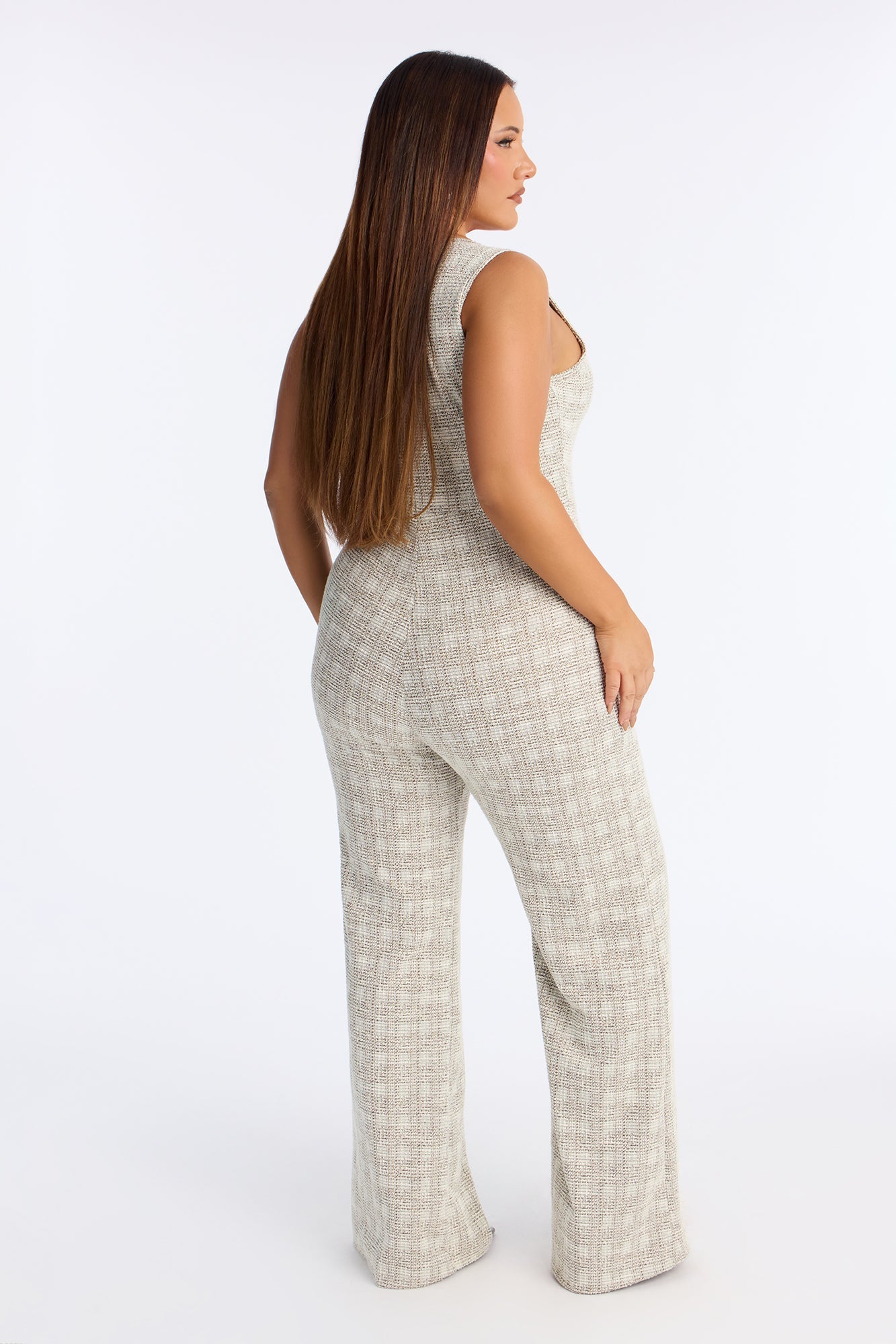 Class Act Knit Tweed Jumpsuit - Cream/combo