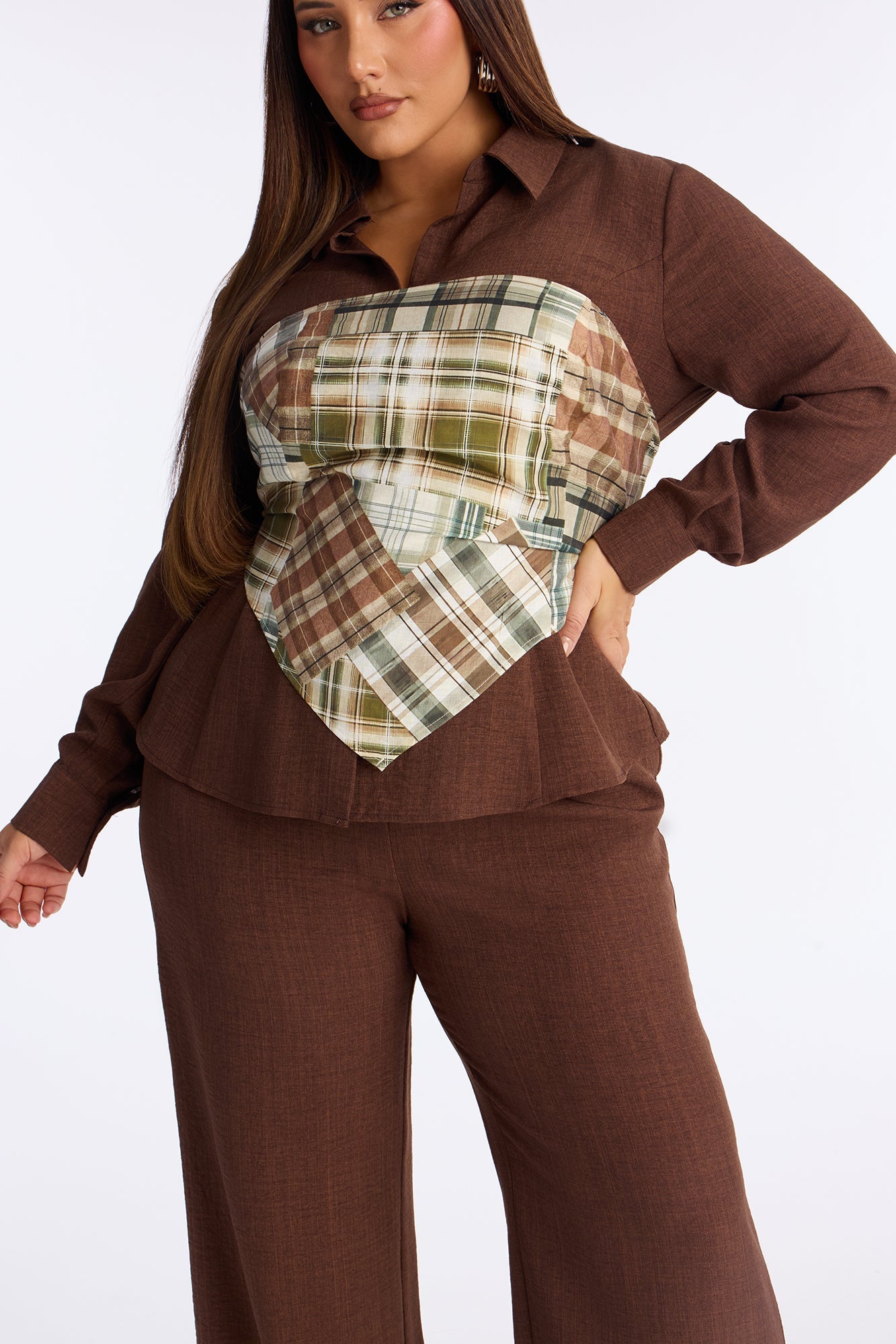 Rylee 3 Piece Scarf Pant Set - Brown