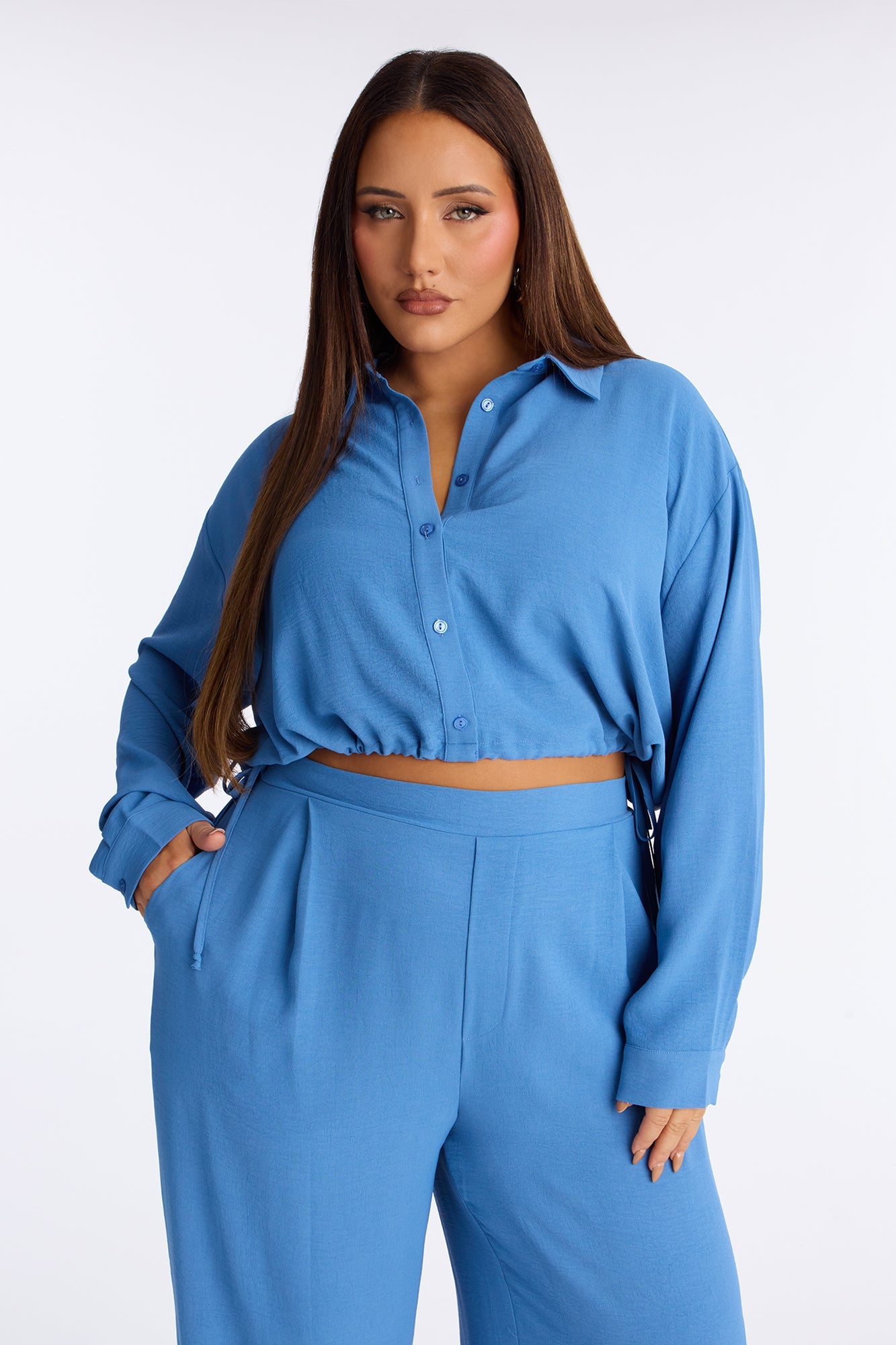 Makenzie Drawstring Waist Pant Set - Blue