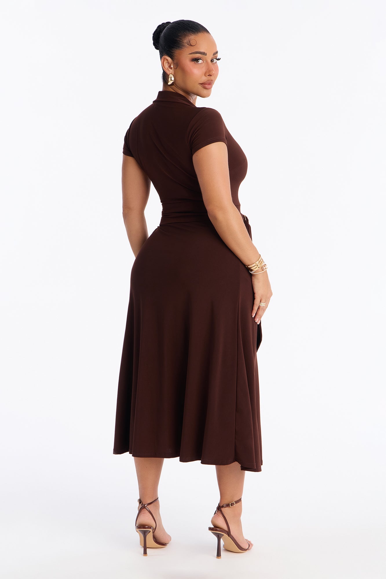Elise Button Up Midi Dress - Chocolate
