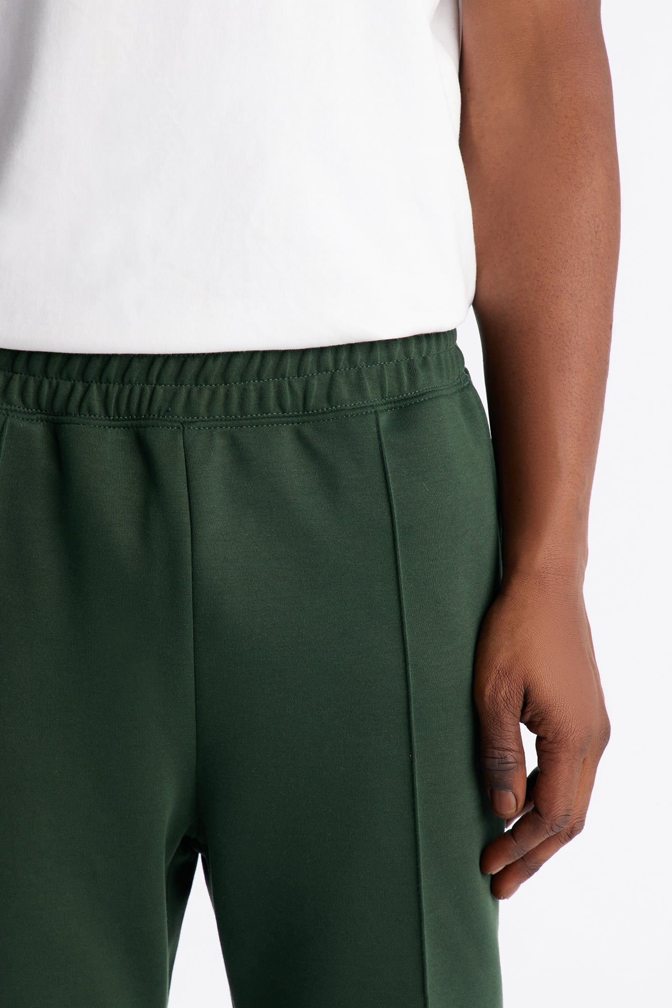 Structured Fleece Pintuck Slim Flare Sweatpants - Green