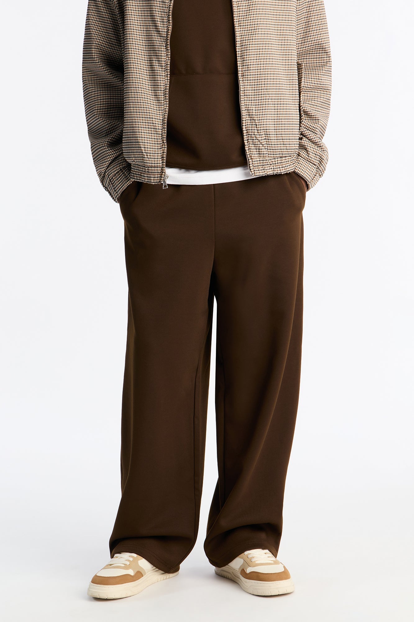 Structured Fleece Wide Leg Sweatpants - Chocolate