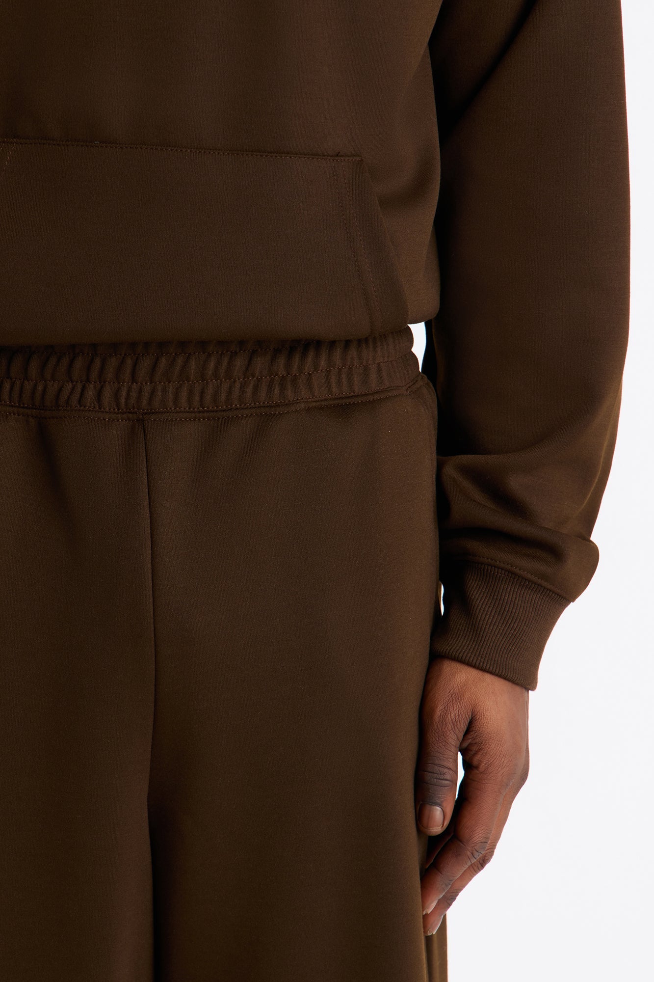 Structured Fleece Wide Leg Sweatpants - Chocolate