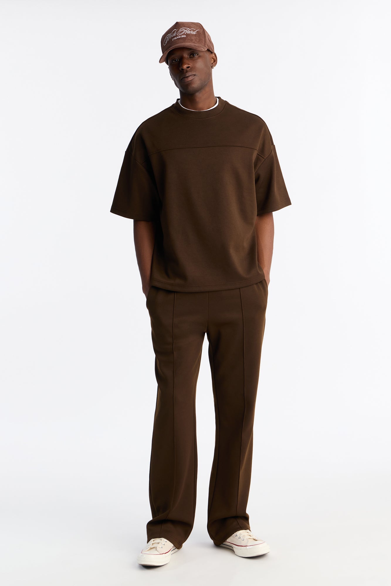 Structured Fleece Paneled Tee - Chocolate