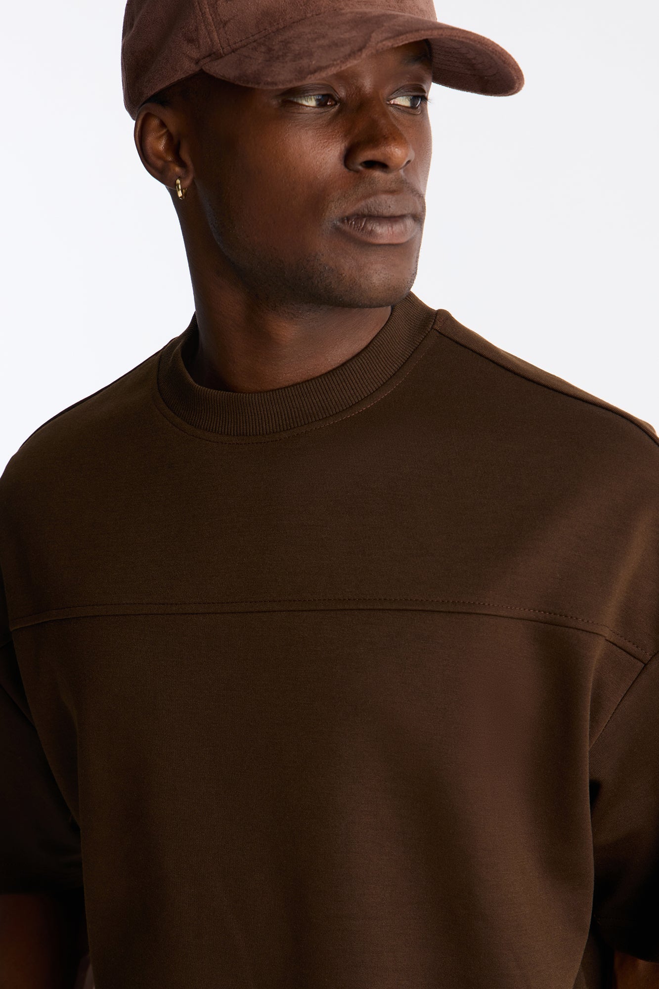 Structured Fleece Paneled Tee - Chocolate