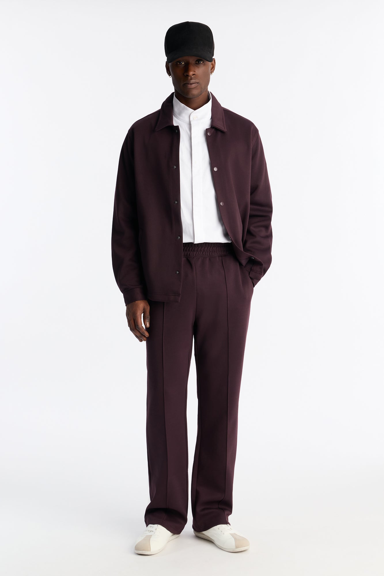 Structured Fleece Pintuck Slim Flare Sweatpants - Plum