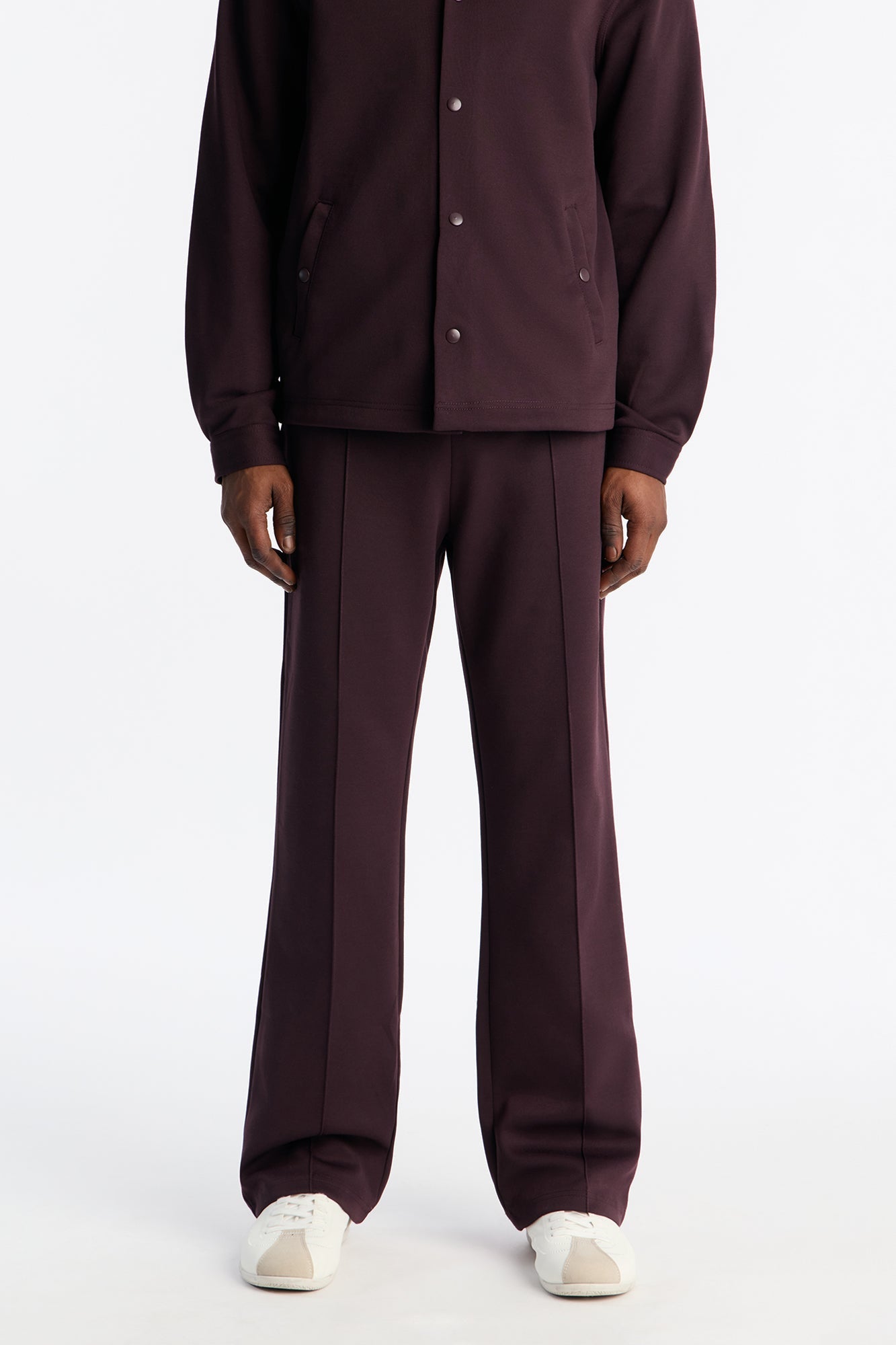 Structured Fleece Pintuck Slim Flare Sweatpants - Plum