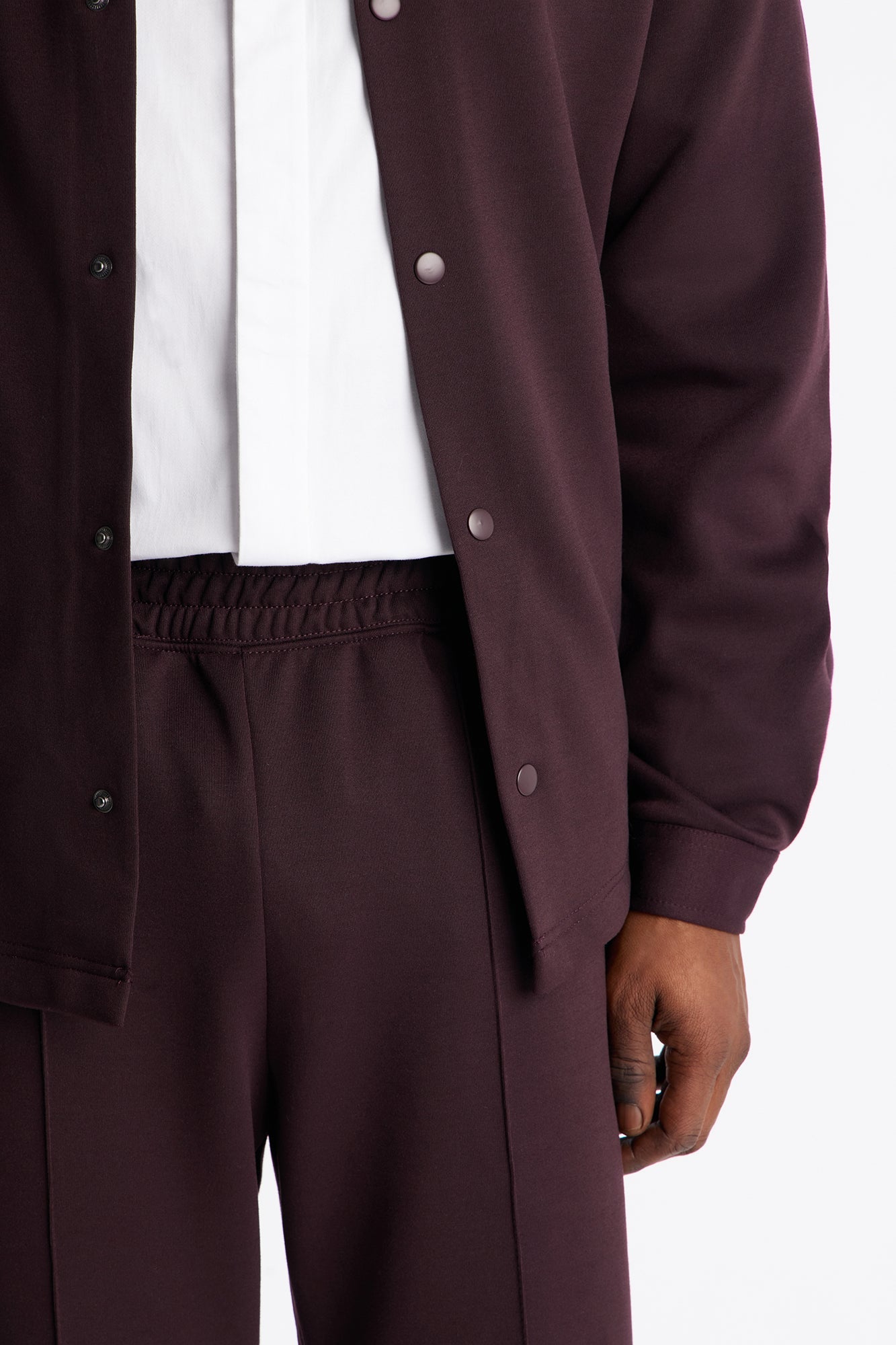 Structured Fleece Pintuck Slim Flare Sweatpants - Plum