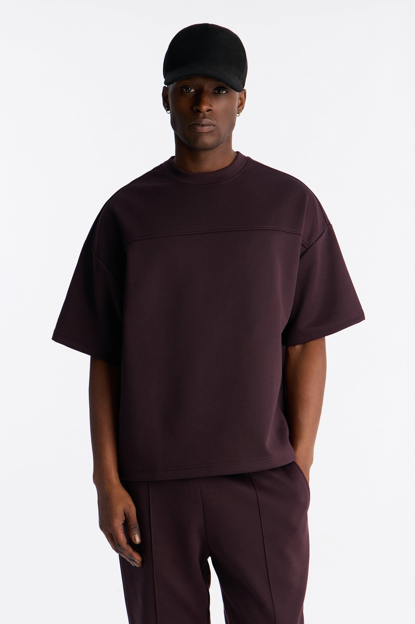 Structured Fleece Paneled Tee - Plum