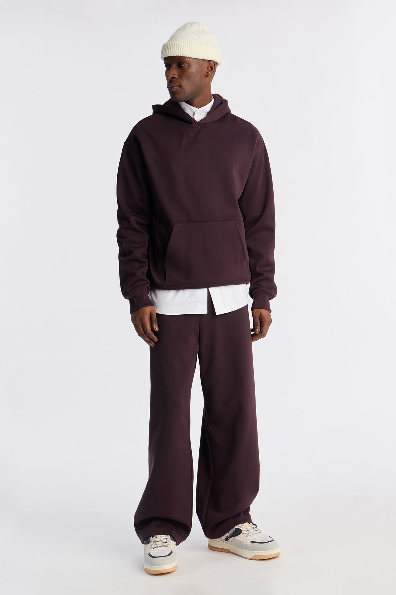 Structured Fleece Wide Leg Sweatpants - Plum