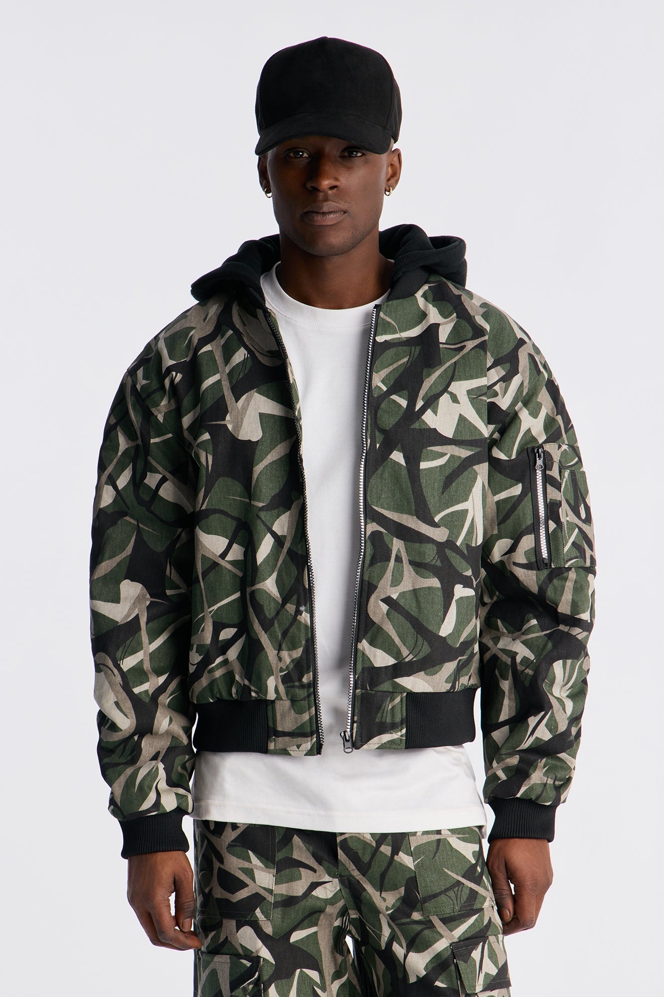Hooded Edge Abstract Camo Bomber Jacket - Camouflage